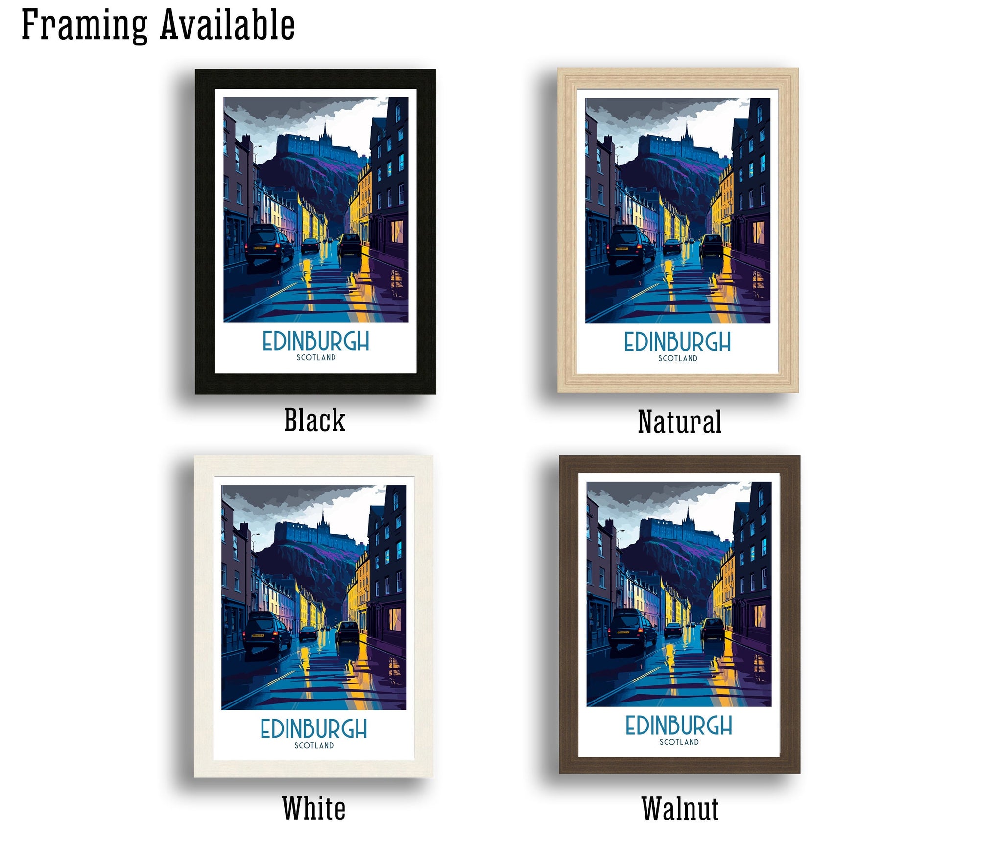 Edinburgh Scotland Travel Poster | Cityscape Illustration Art Print