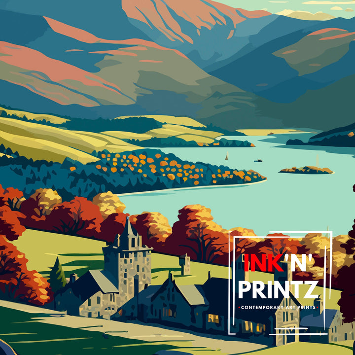 Hawkshead Lake District Travel Poster Wall Art Decor UK Travel Poster Gift For Travelers Lake District Illustration Home Decor