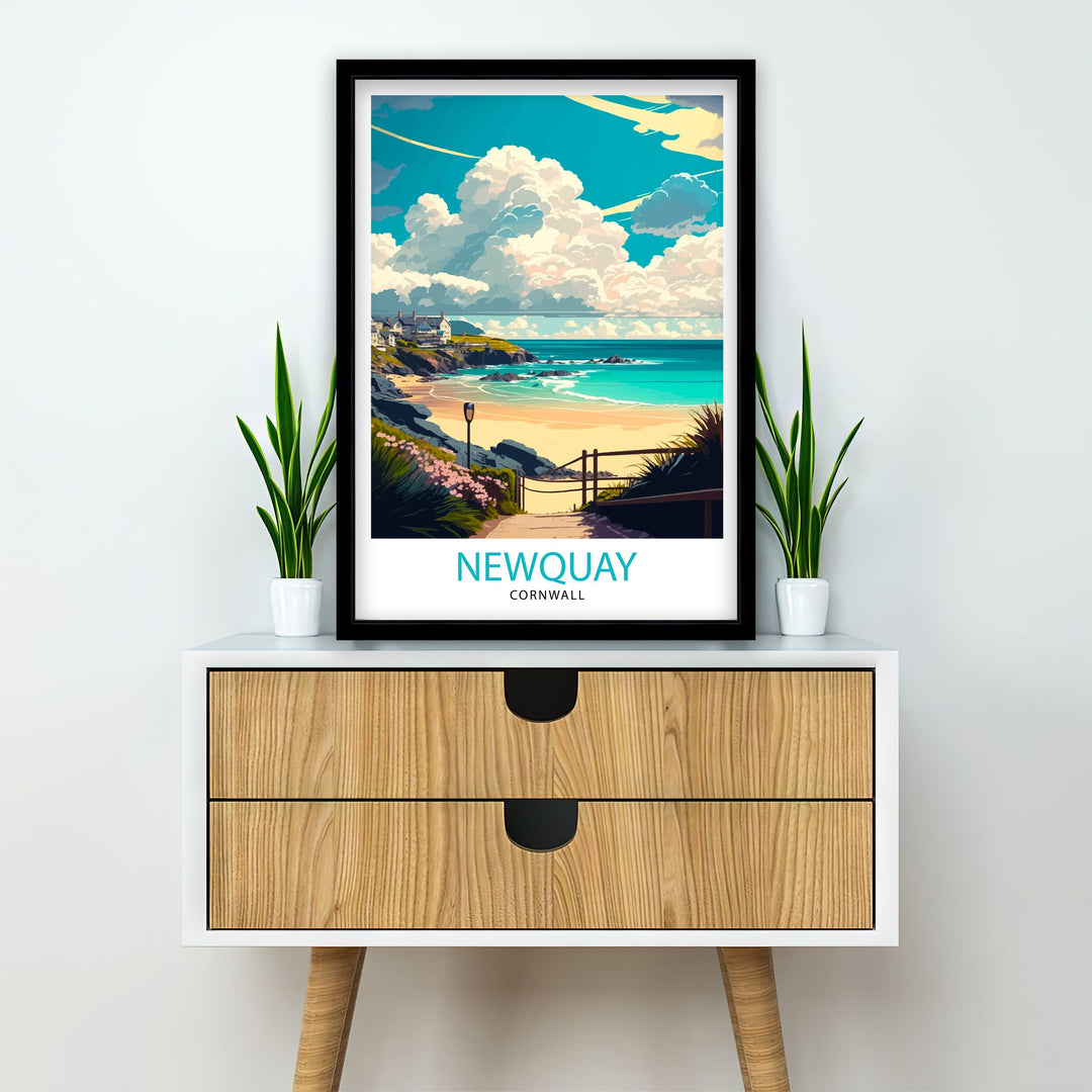 Newquay Cornwall Travel Poster Newquay Wall Art Newquay Home Decor Newquay Illustration Travel Poster Gift Cornwall Home Decor