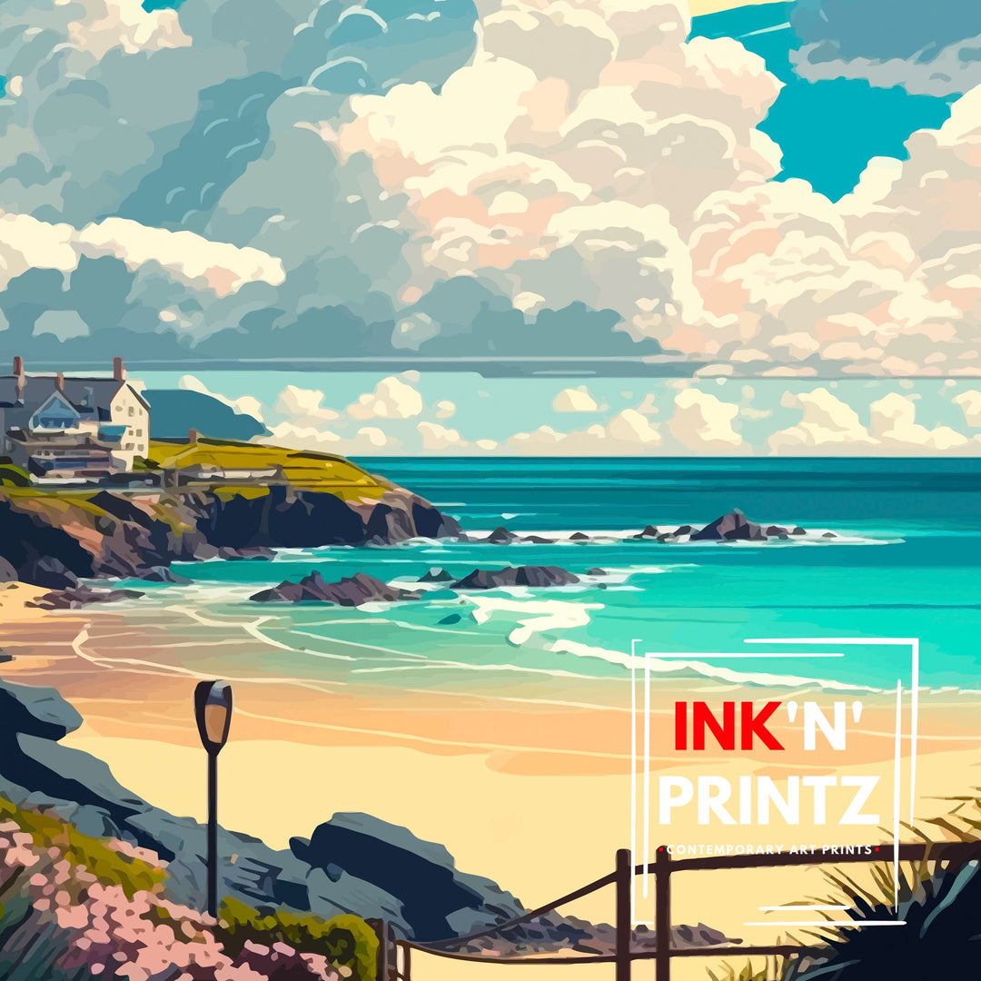 Newquay Cornwall Travel Poster Newquay Wall Art Newquay Home Decor Newquay Illustration Travel Poster Gift Cornwall Home Decor