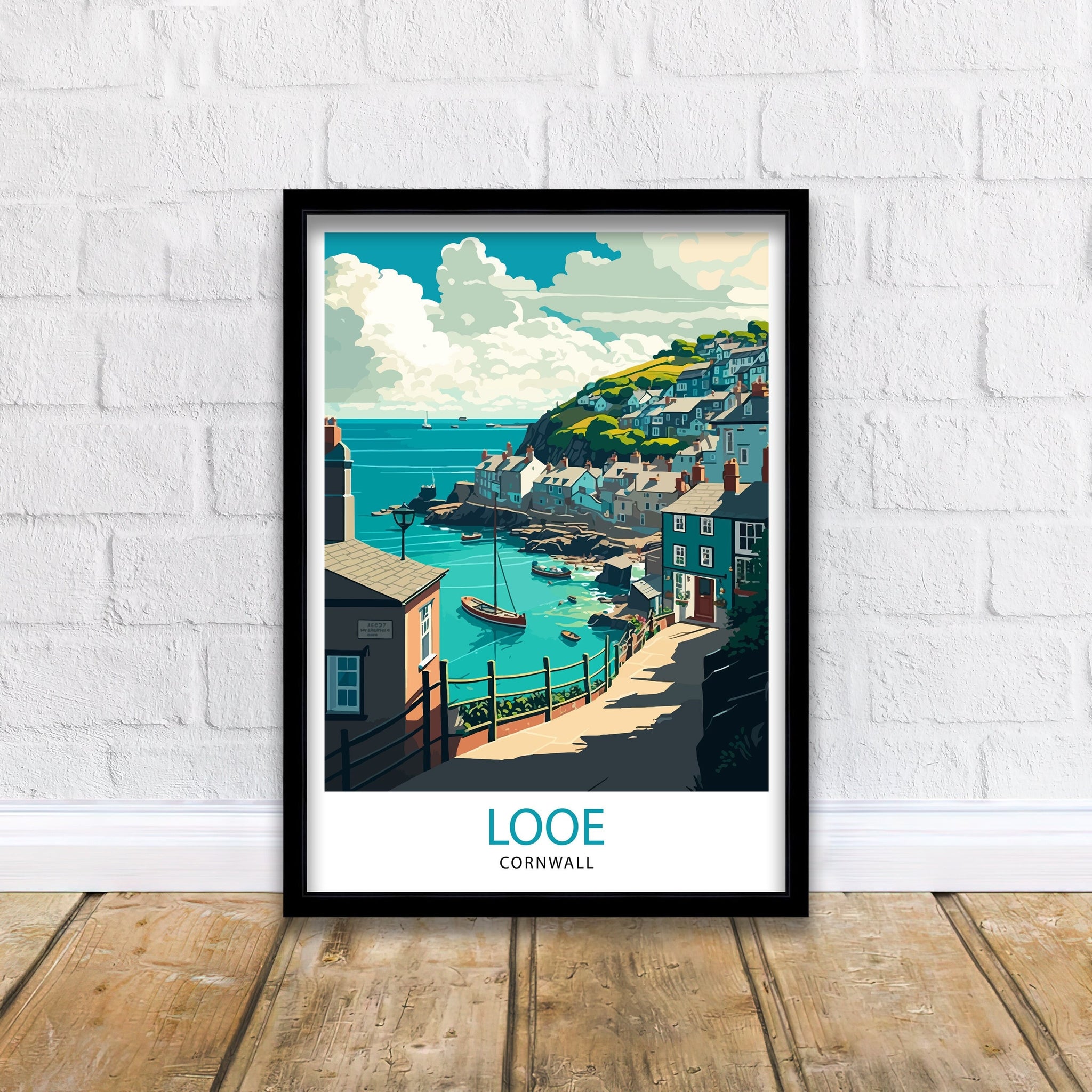 Looe Cornwall Travel Poster, Coastal Harbor Art Print