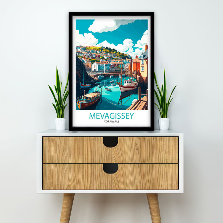 Mevagissey Cornwall Travel Poster Wall Art Decor Cornwall Illustration Travel Poster Gift Cornwall Home Decor