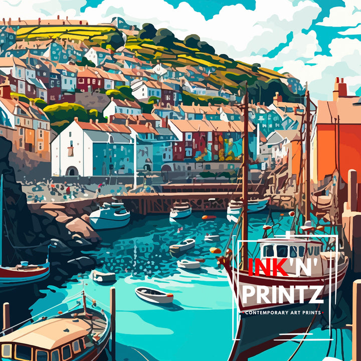 Mevagissey Cornwall Travel Poster Wall Art Decor Cornwall Illustration Travel Poster Gift Cornwall Home Decor