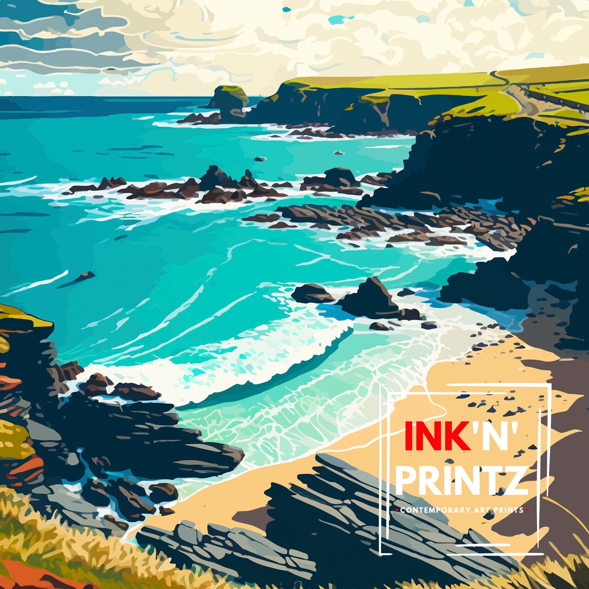 Lizard Point Cornwall Travel Illustration Print