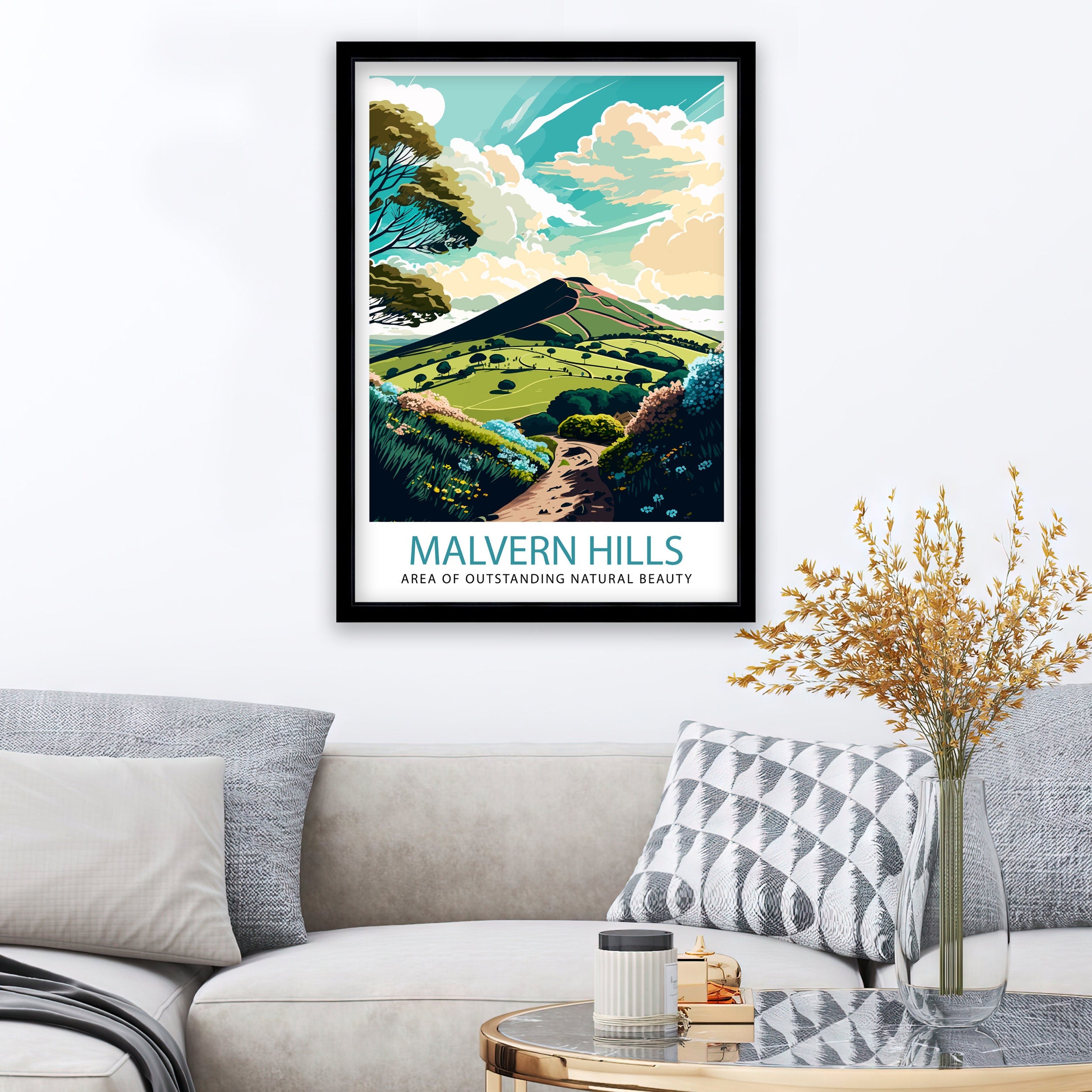 Malvern Hills Illustration Art Print, Travel Poster