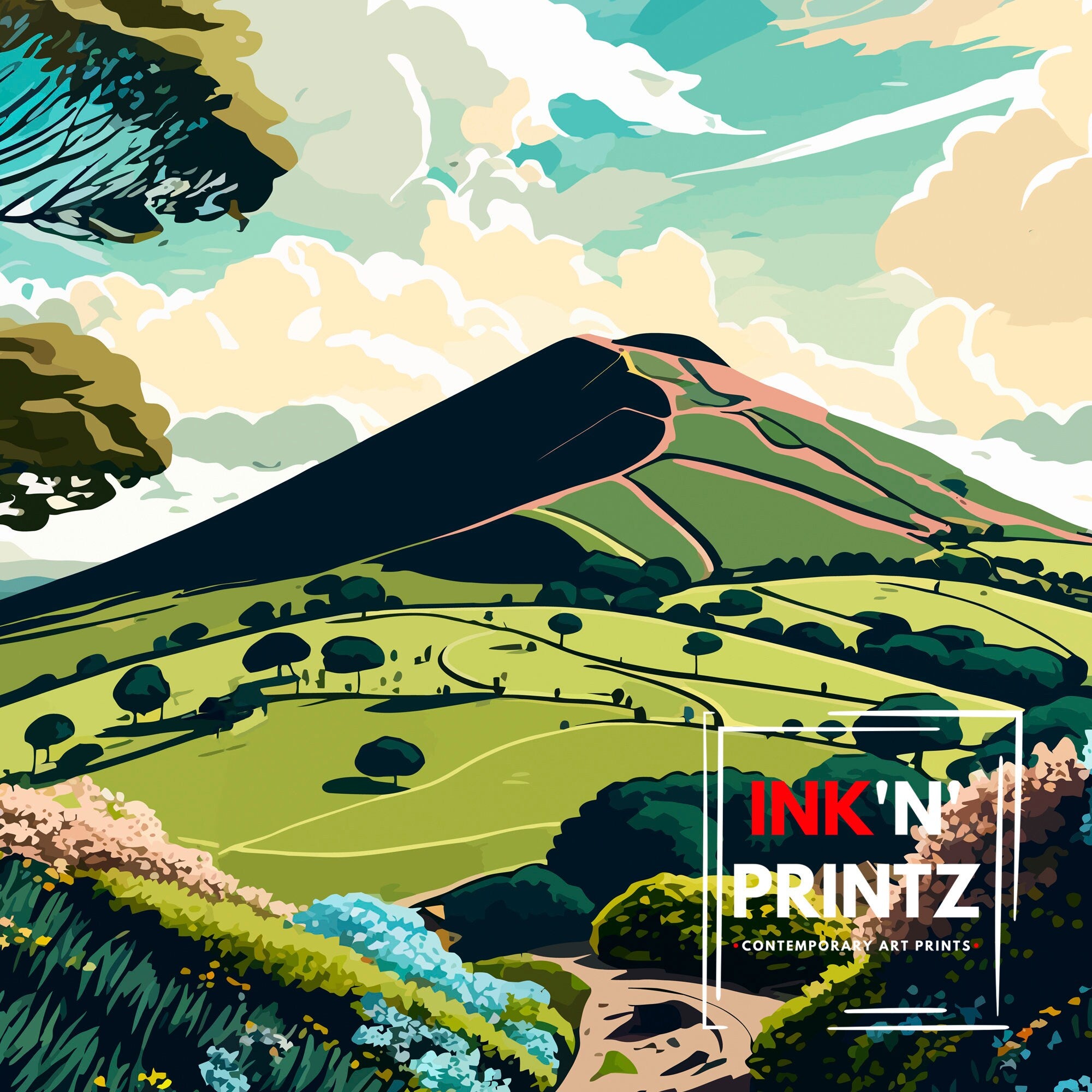 Malvern Hills Illustration Art Print, Travel Poster