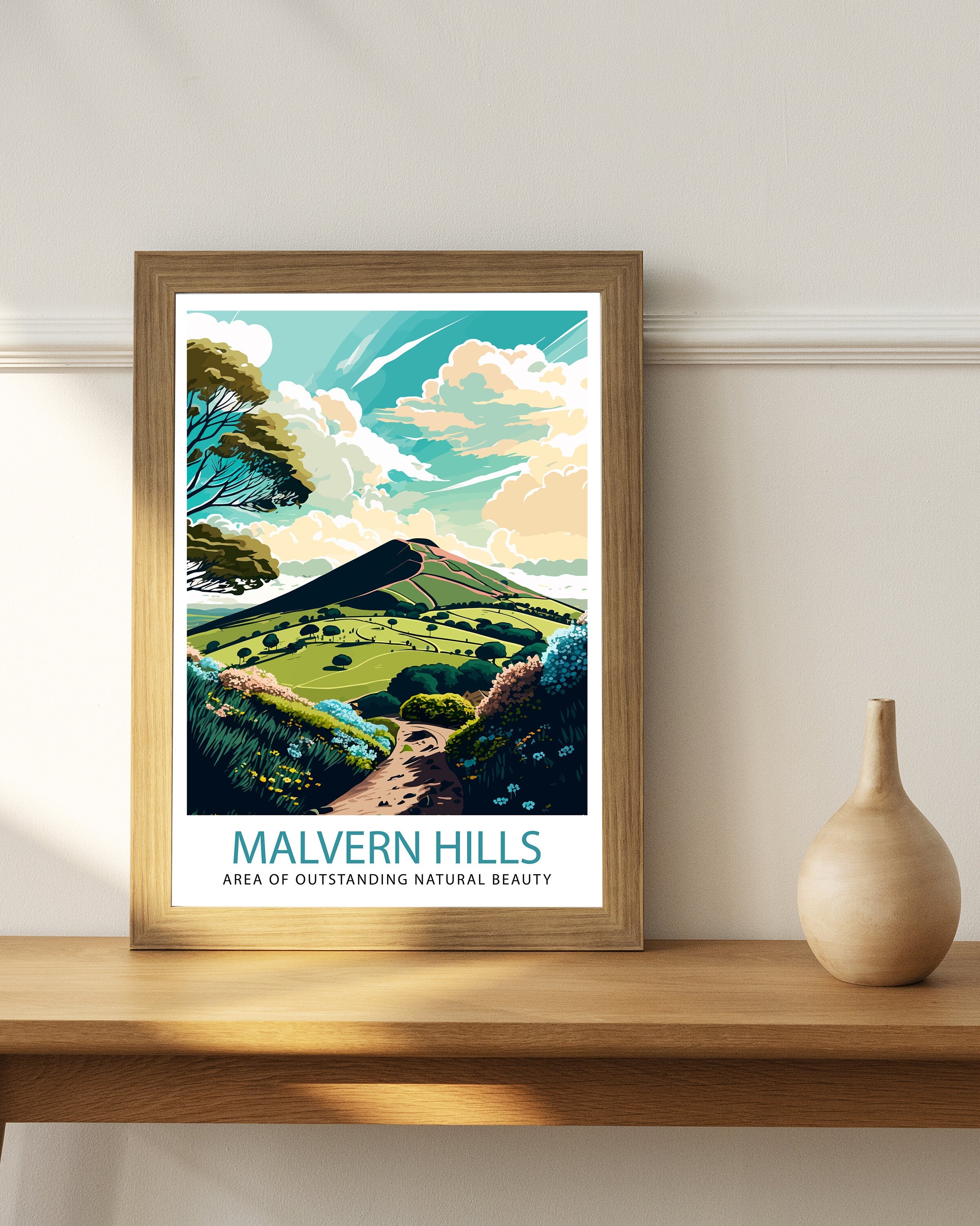 Malvern Hills Illustration Art Print, Travel Poster