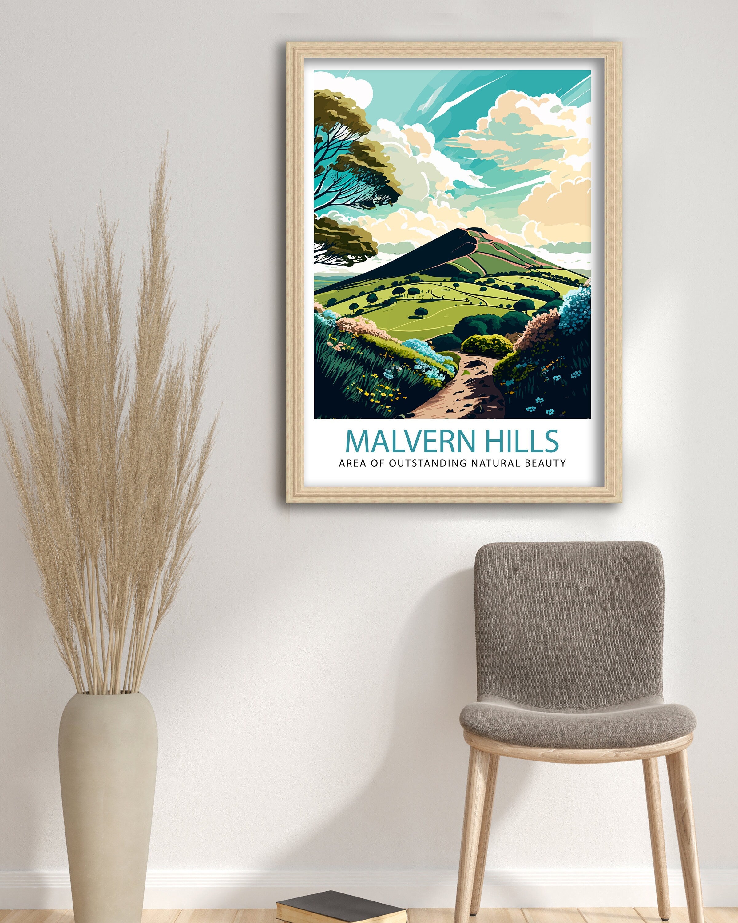 Malvern Hills Illustration Art Print, Travel Poster