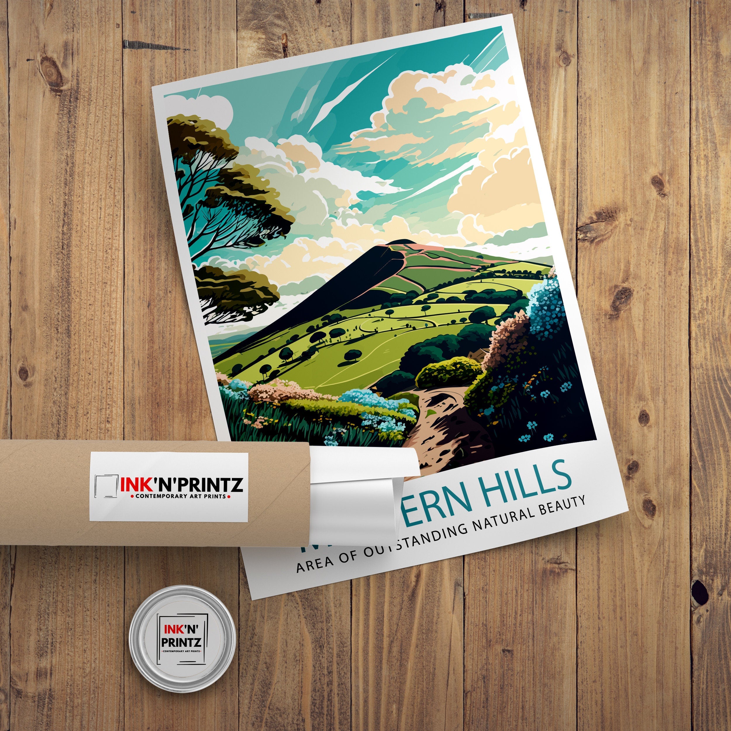Malvern Hills Illustration Art Print, Travel Poster