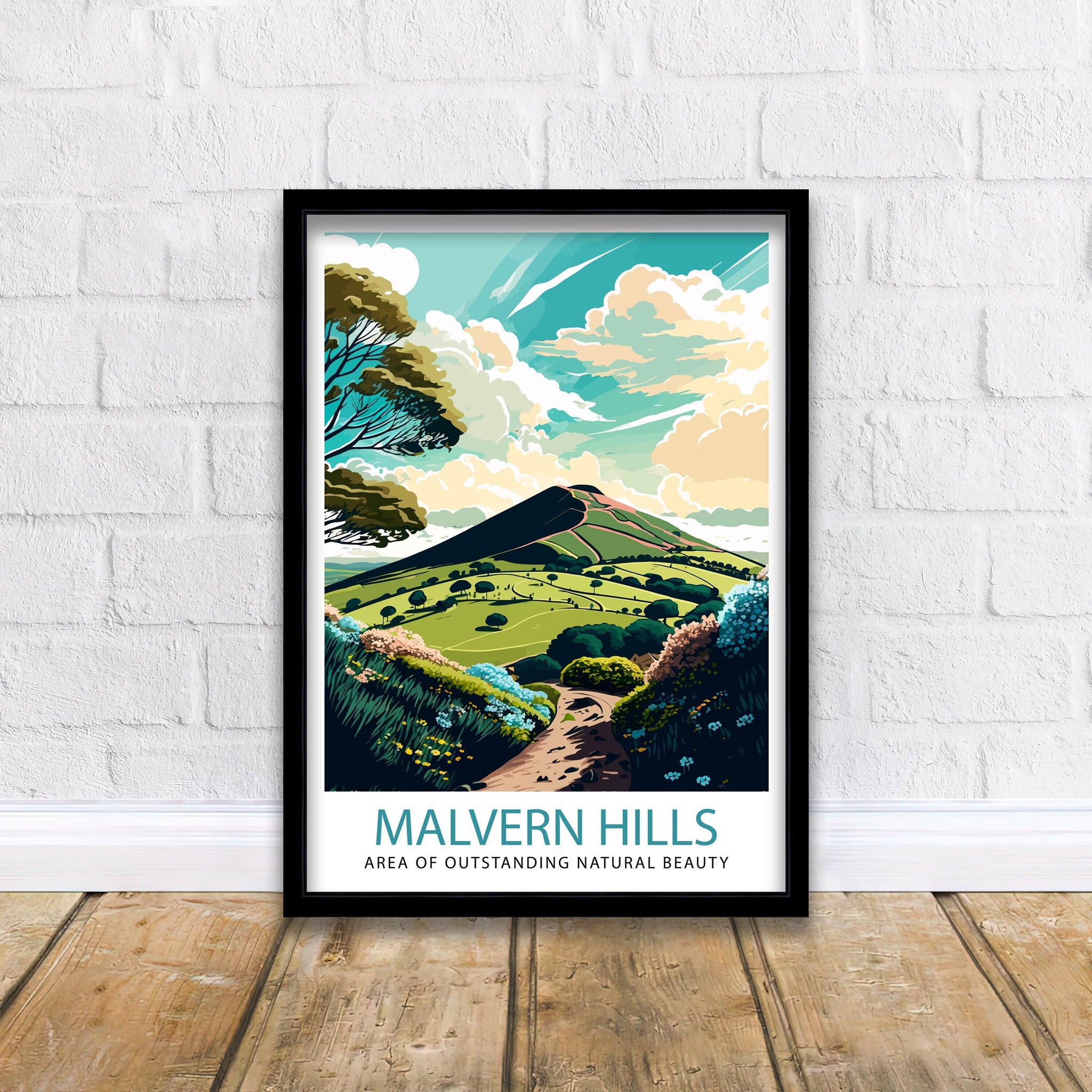 Malvern Hills Illustration Art Print, Travel Poster
