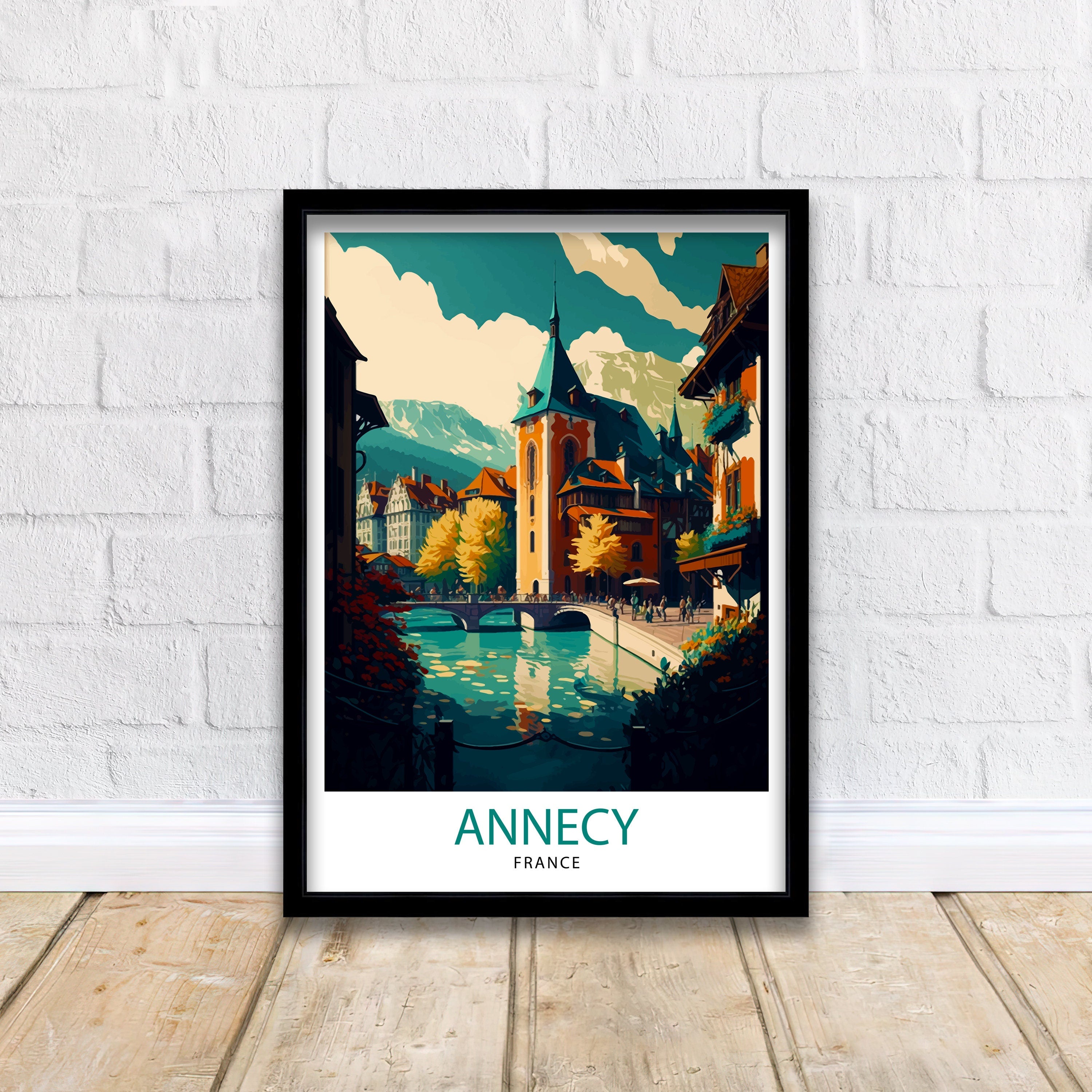 Annecy France Travel Poster: Lake Illustration, French Alps Art Print