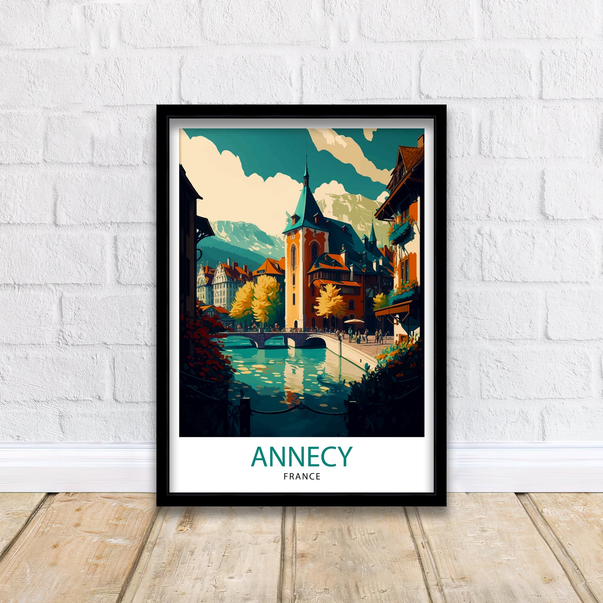 Annecy France Travel Poster: Lake Illustration, French Alps Art Print