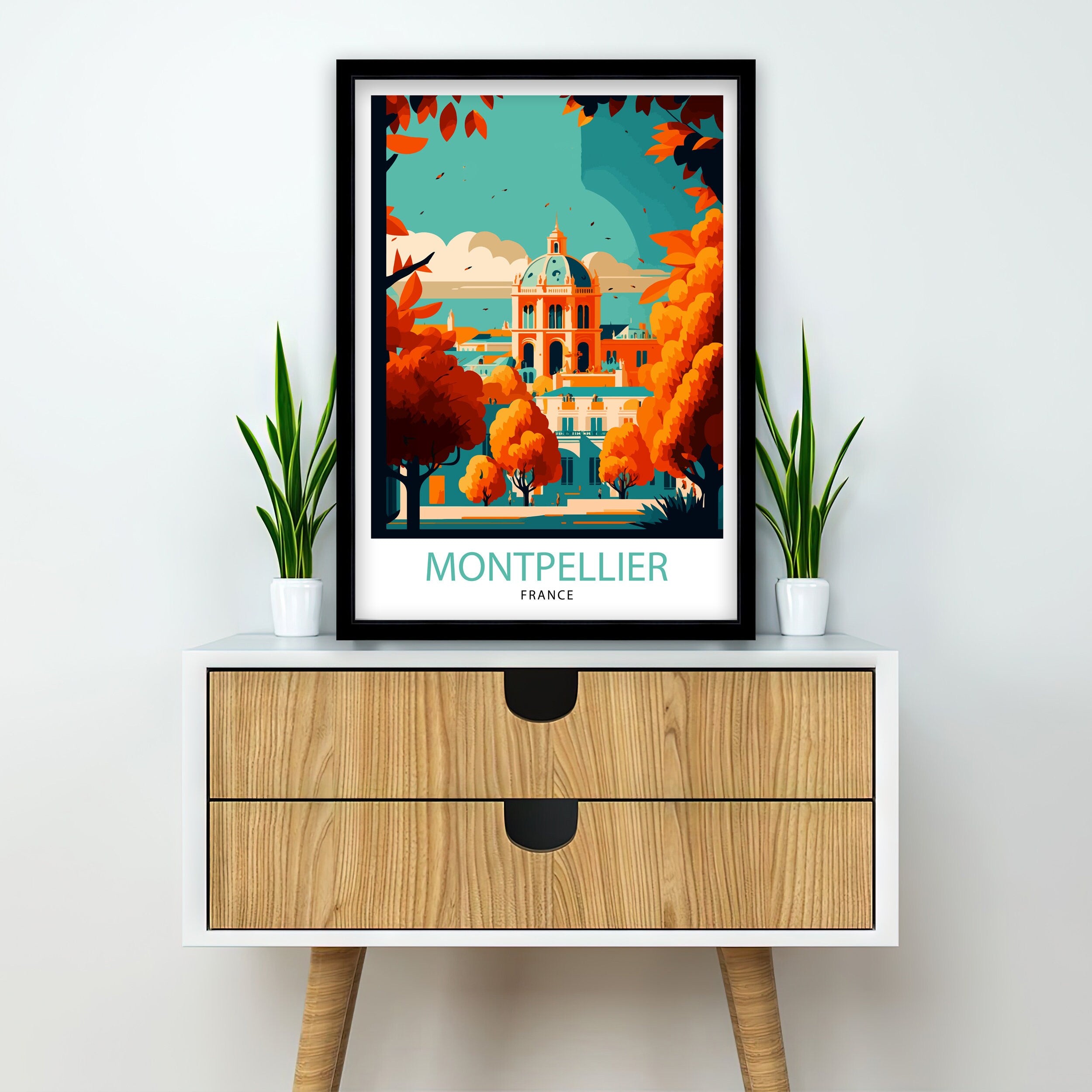 Montpellier France Travel Poster, City Illustration Art Print