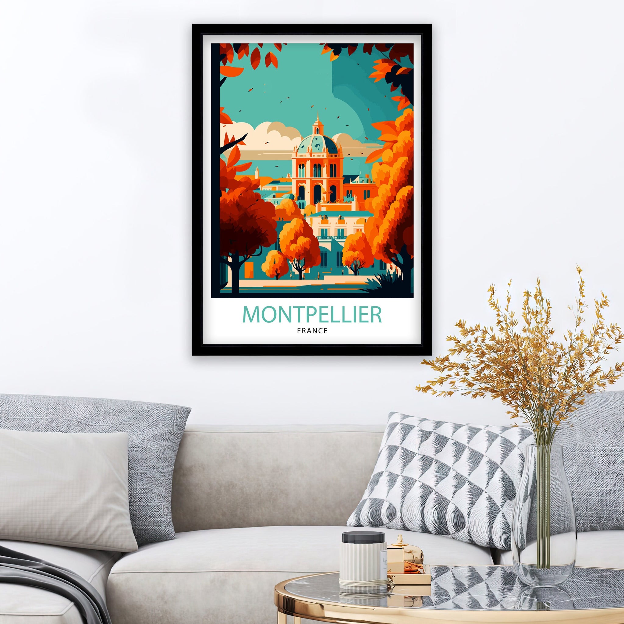 Montpellier France Travel Poster, City Illustration Art Print