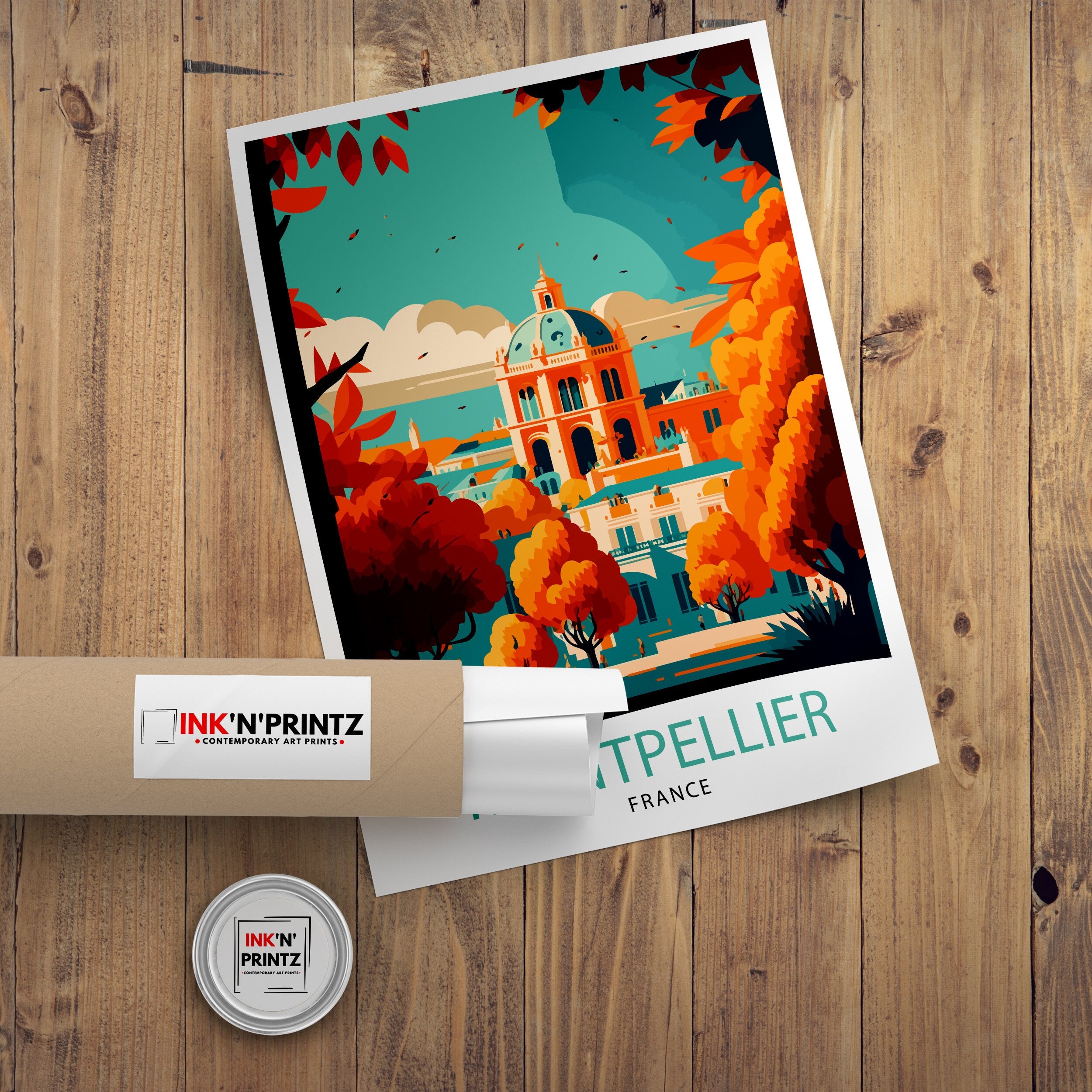 Montpellier France Travel Poster, City Illustration Art Print