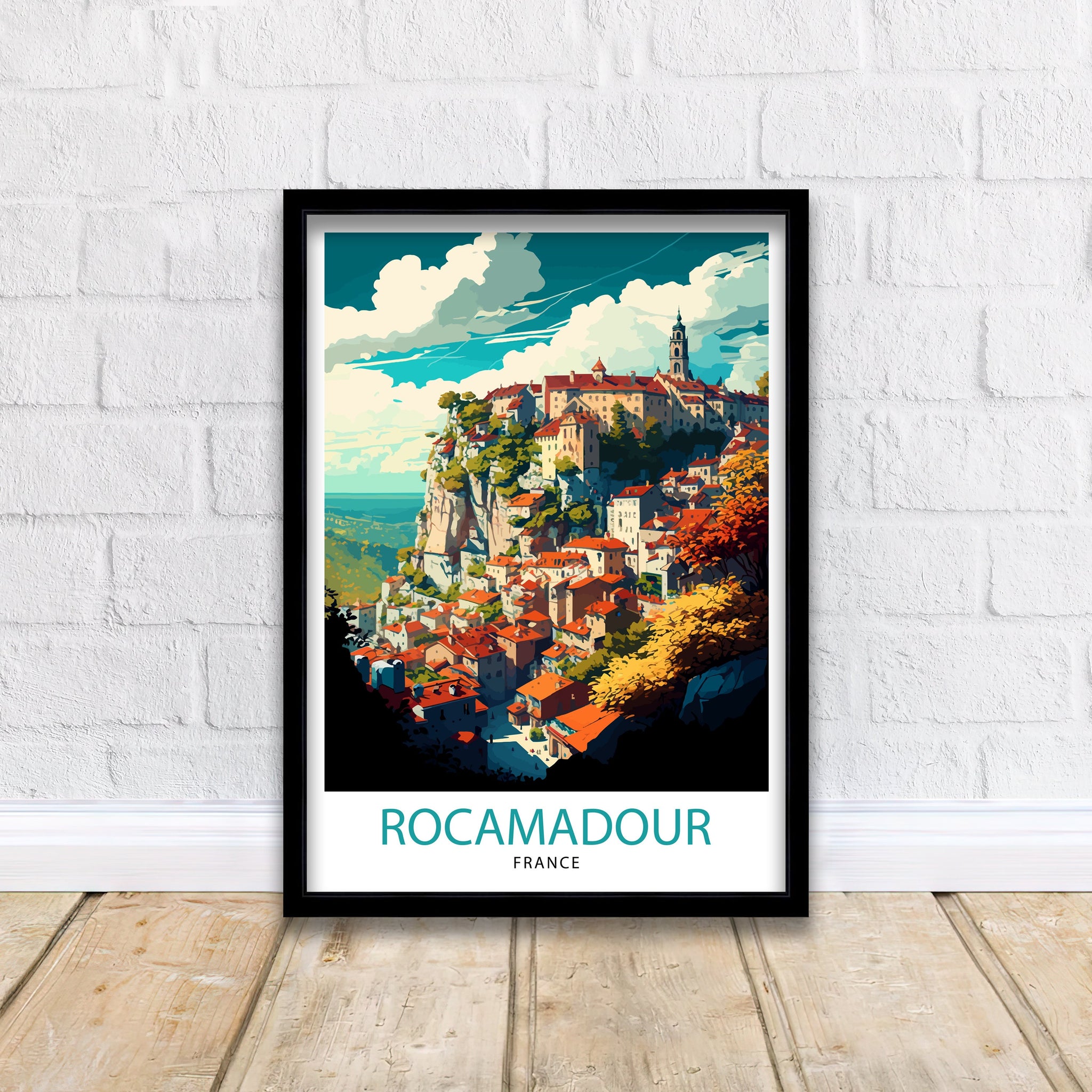 Rocamadour France Travel Poster, French Village Illustration