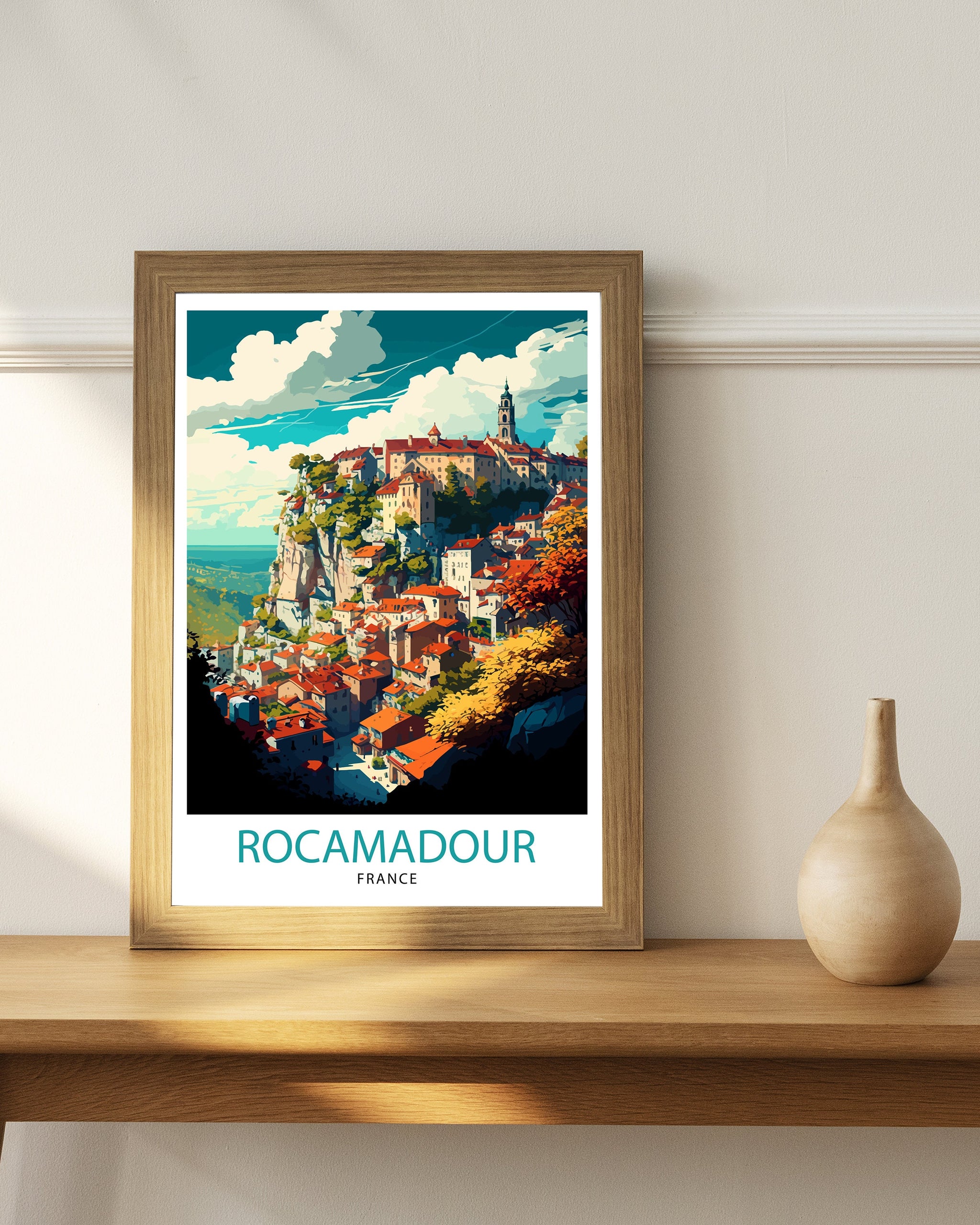 Rocamadour France Travel Poster, French Village Illustration