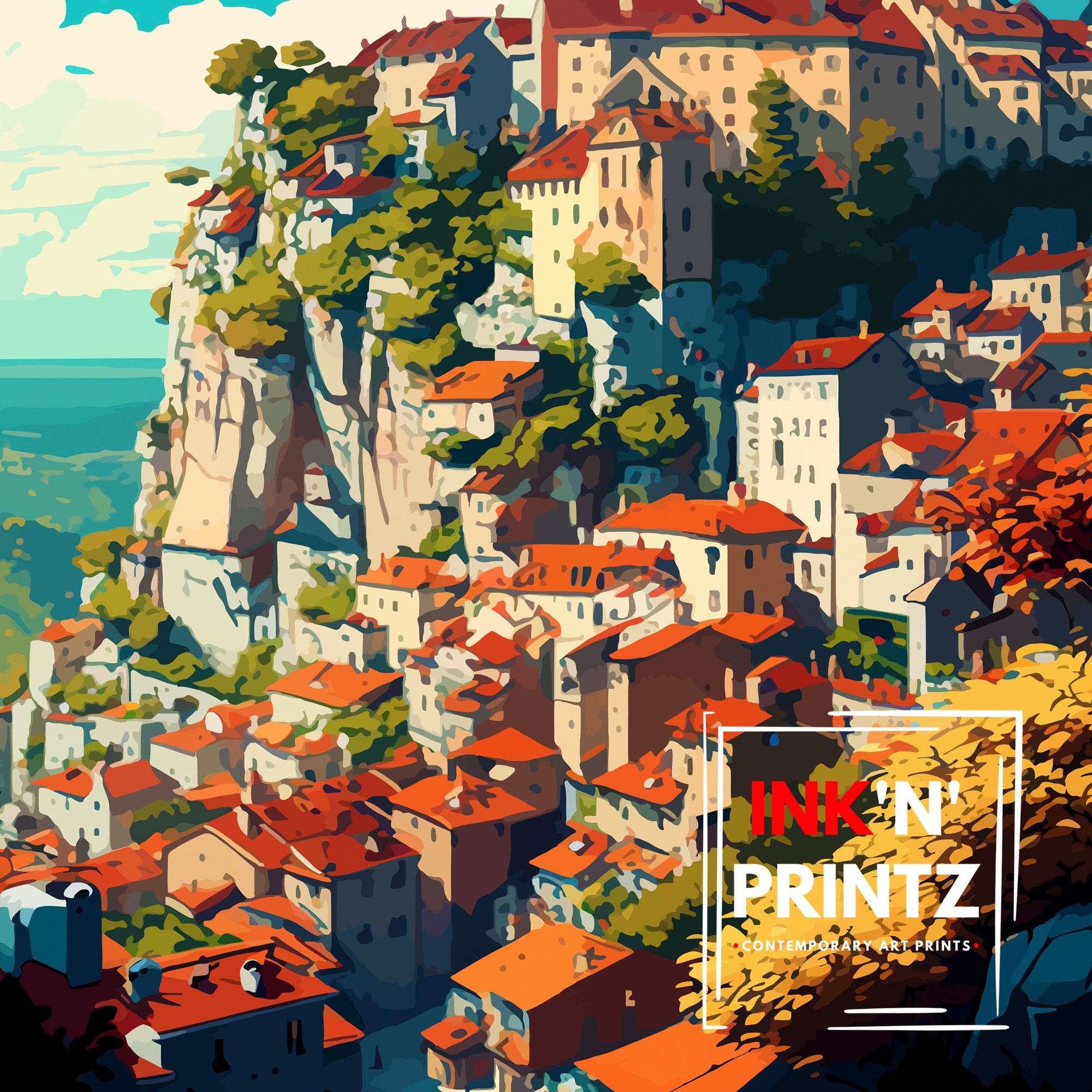 Rocamadour France Travel Poster, French Village Illustration