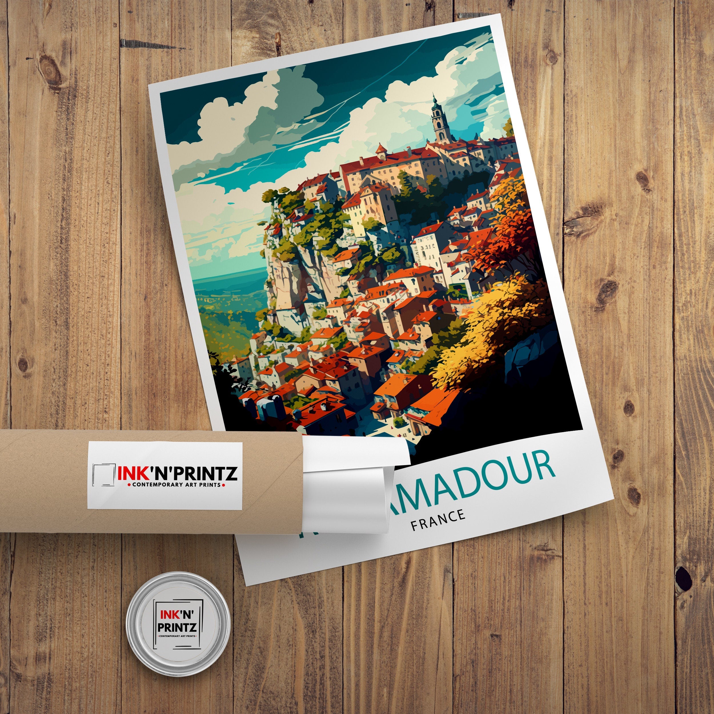Rocamadour France Travel Poster, French Village Illustration