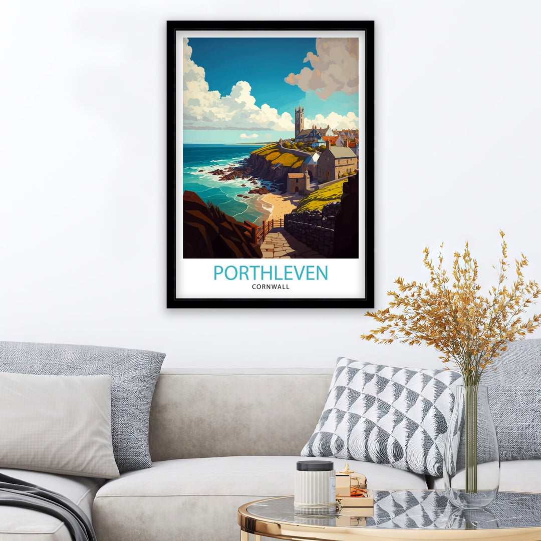 Porthleven Cornwall Travel Poster Porthleven Wall Art Porthleven Home Decor, Porthleven Illustration Cornwall Travel Poster Gift for Cornwall