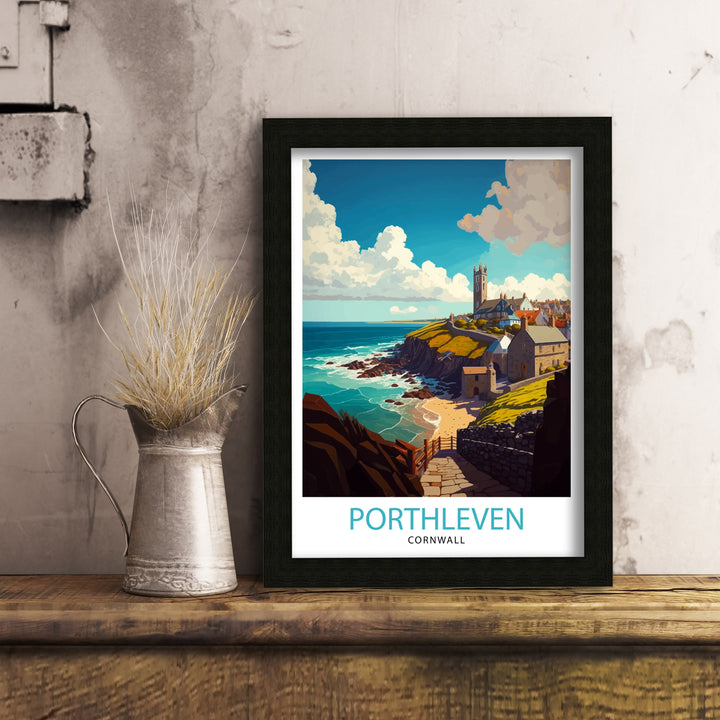 Porthleven Cornwall Travel Poster Porthleven Wall Art Porthleven Home Decor, Porthleven Illustration Cornwall Travel Poster Gift for Cornwall