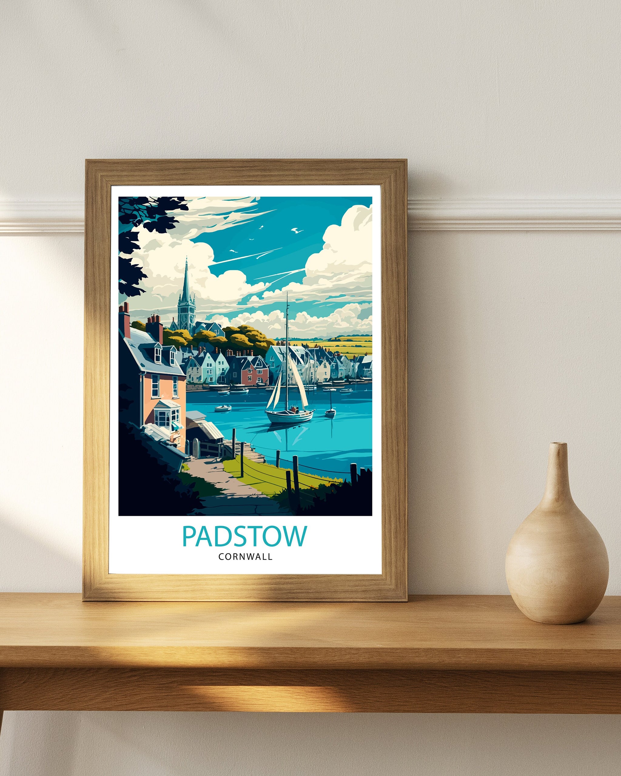 Padstow Cornwall Travel Print, Coastal Village Illustration