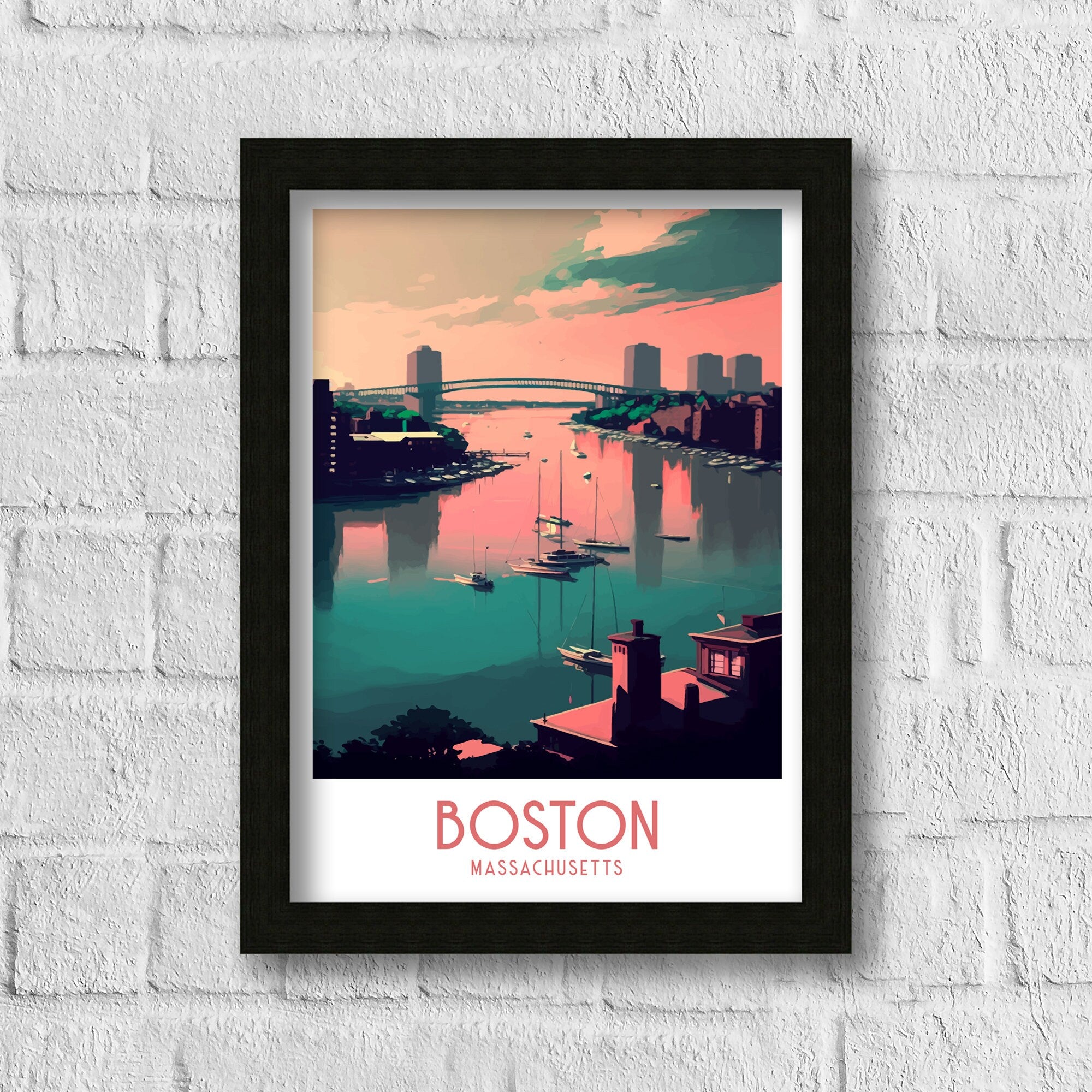 Boston Skyline Print | Modern Travel Poster, Boston Home Decor