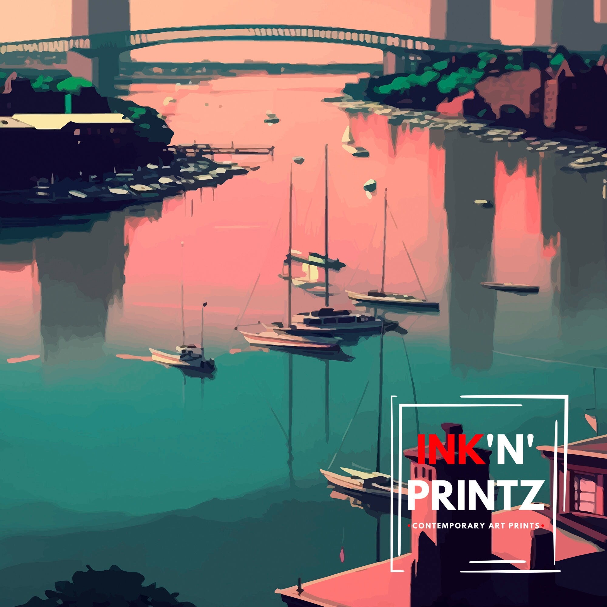 Boston Skyline Print | Modern Travel Poster, Boston Home Decor