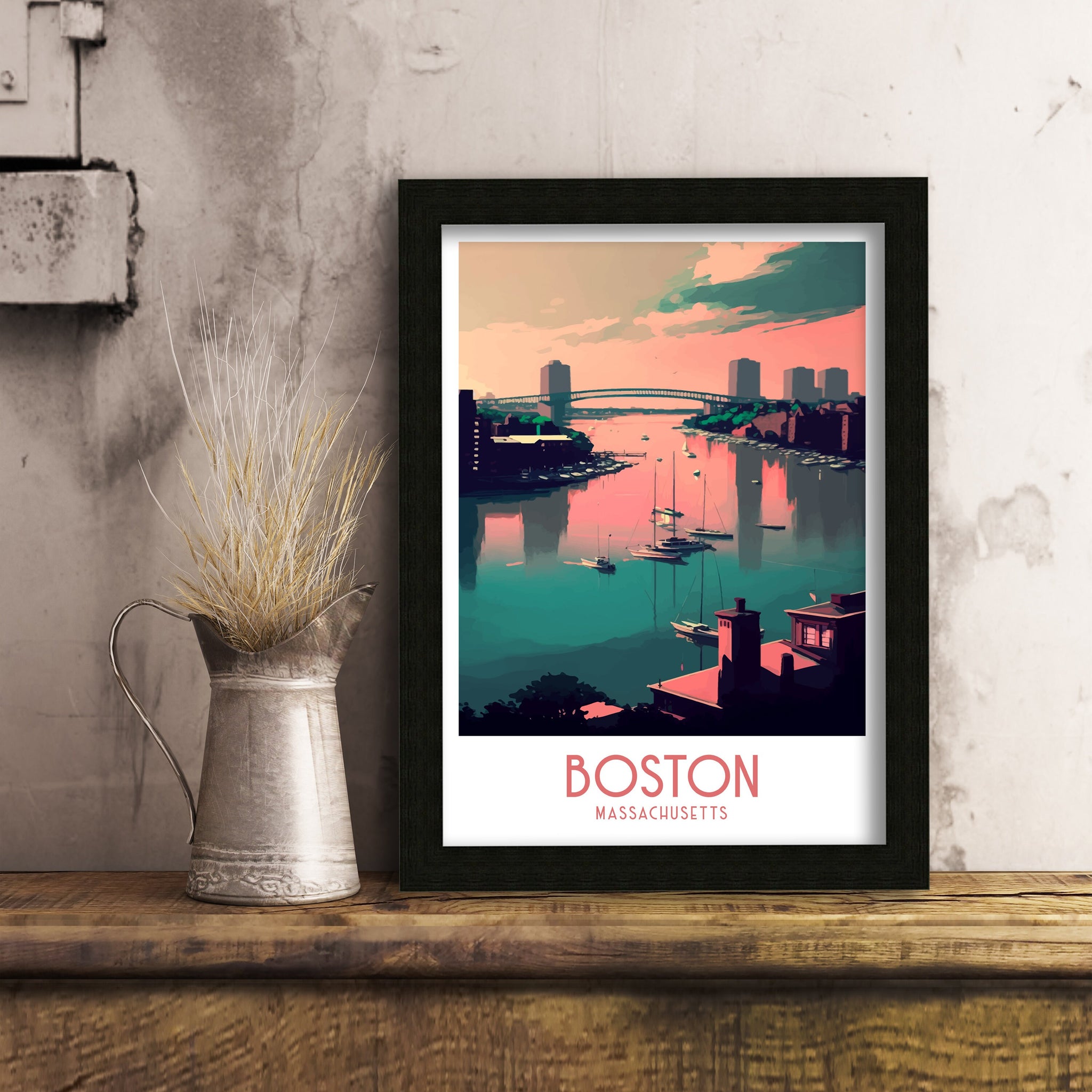 Boston Skyline Print | Modern Travel Poster, Boston Home Decor