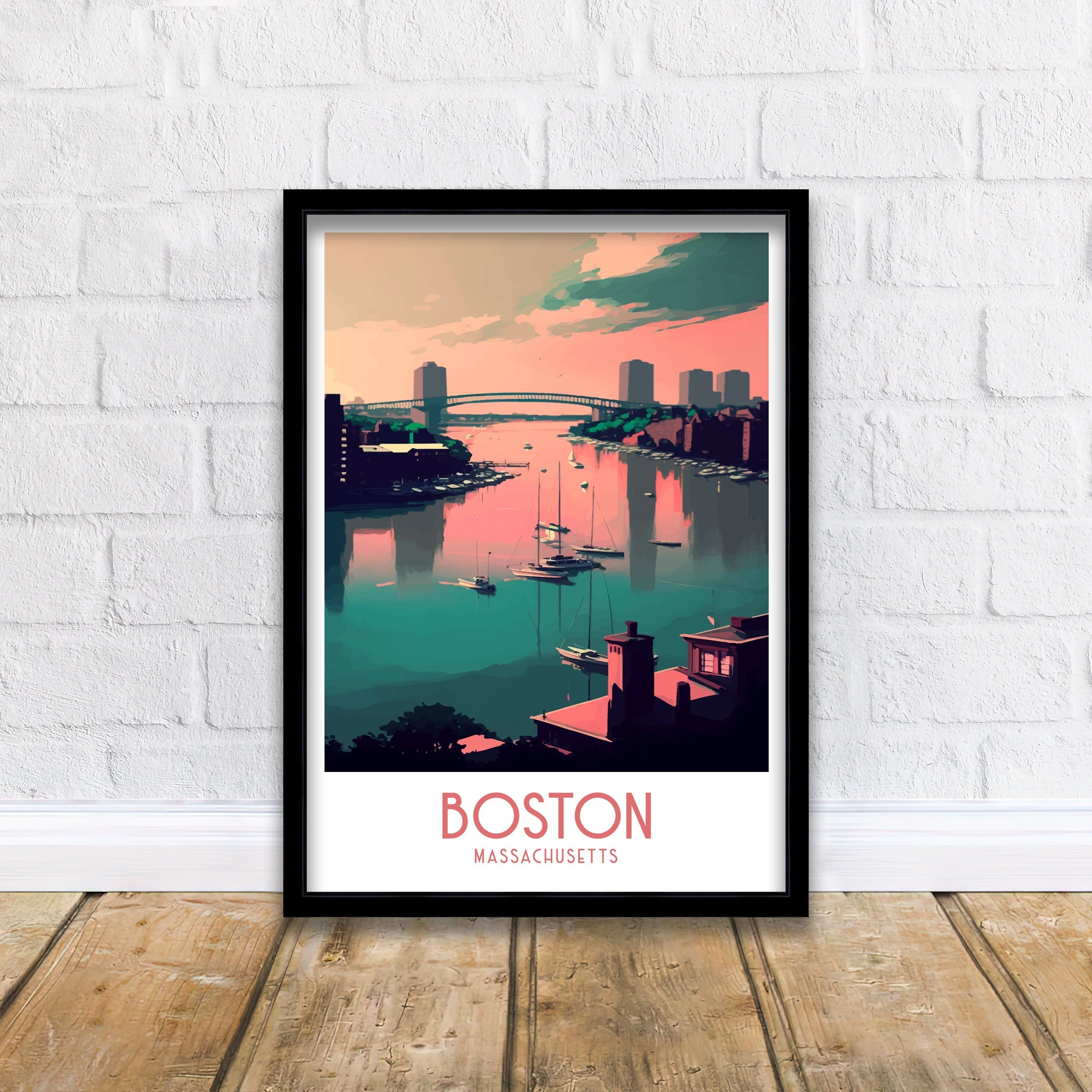 Boston Skyline Print | Modern Travel Poster, Boston Home Decor