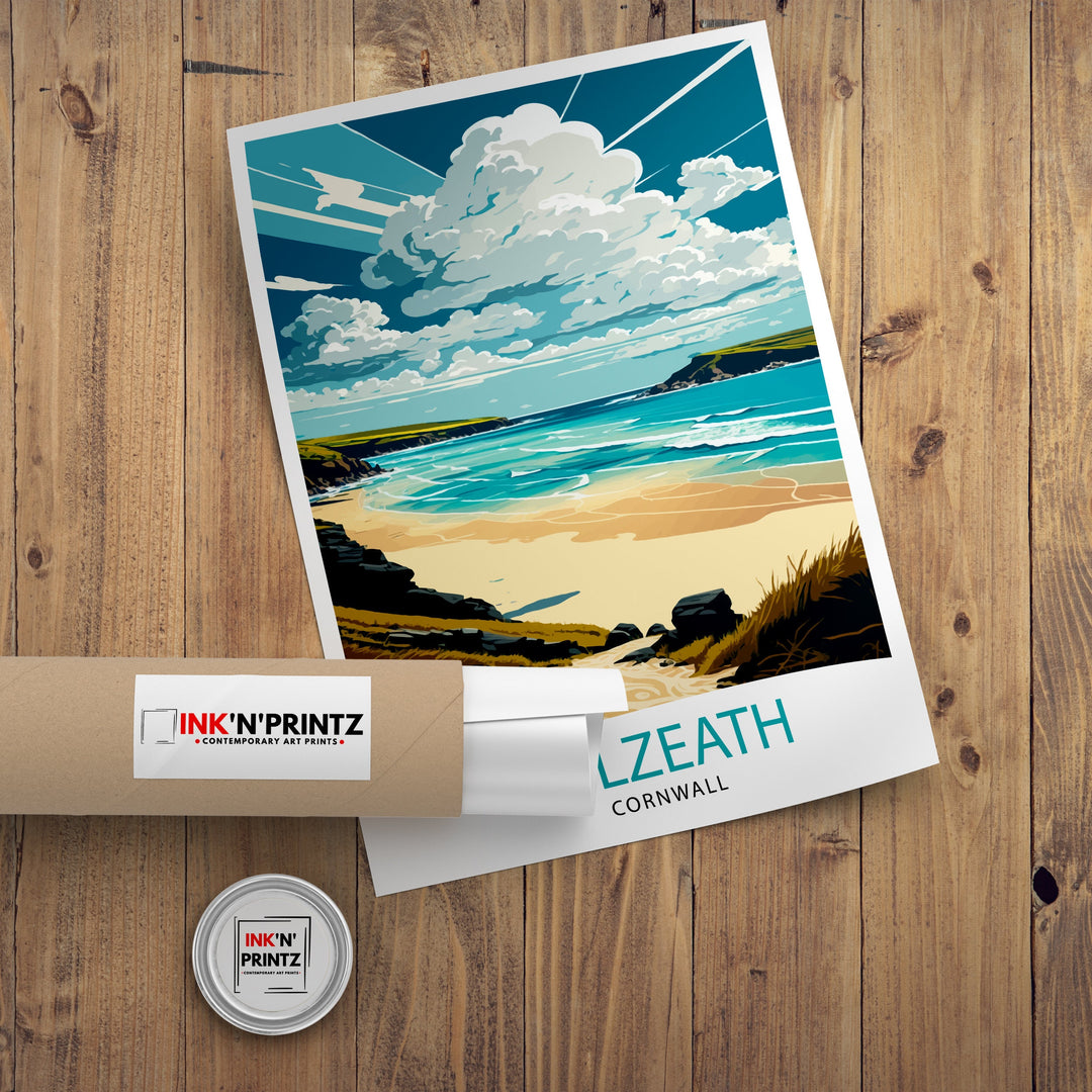 Polzeath Travel Poster Polzeath Wall Art Polzeath Illustration Polzeath Poster Cornwall Travel Poster Cornwall