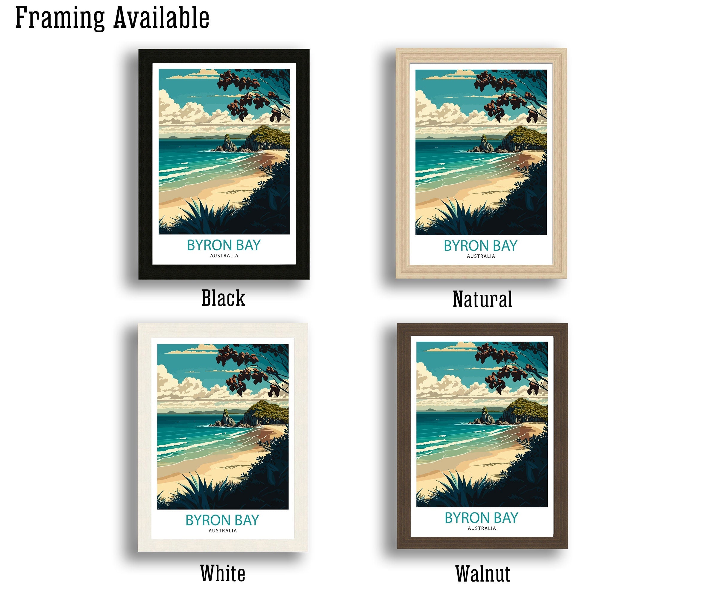 Byron Bay Australia Travel Poster, Coastal Beach Print