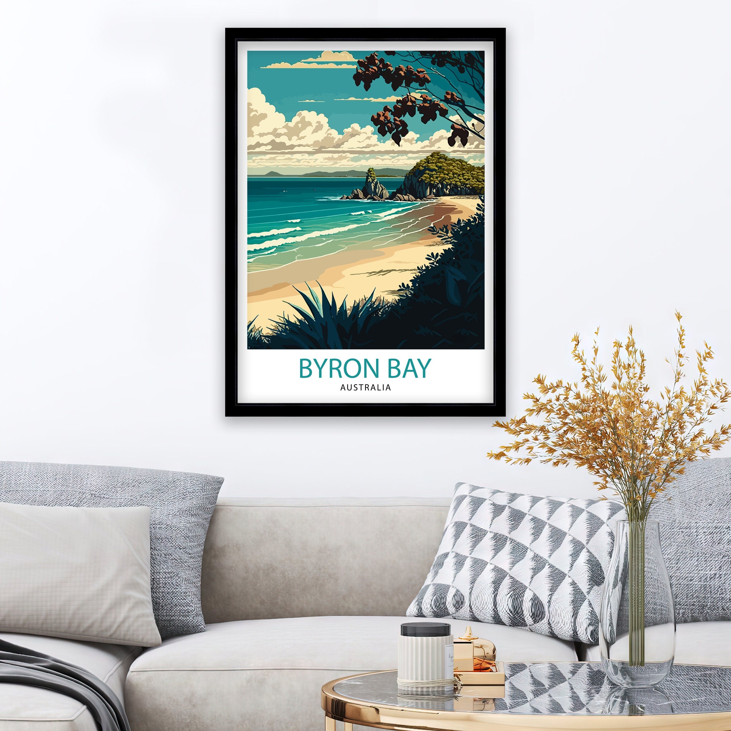 Byron Bay Australia Travel Poster, Coastal Beach Print