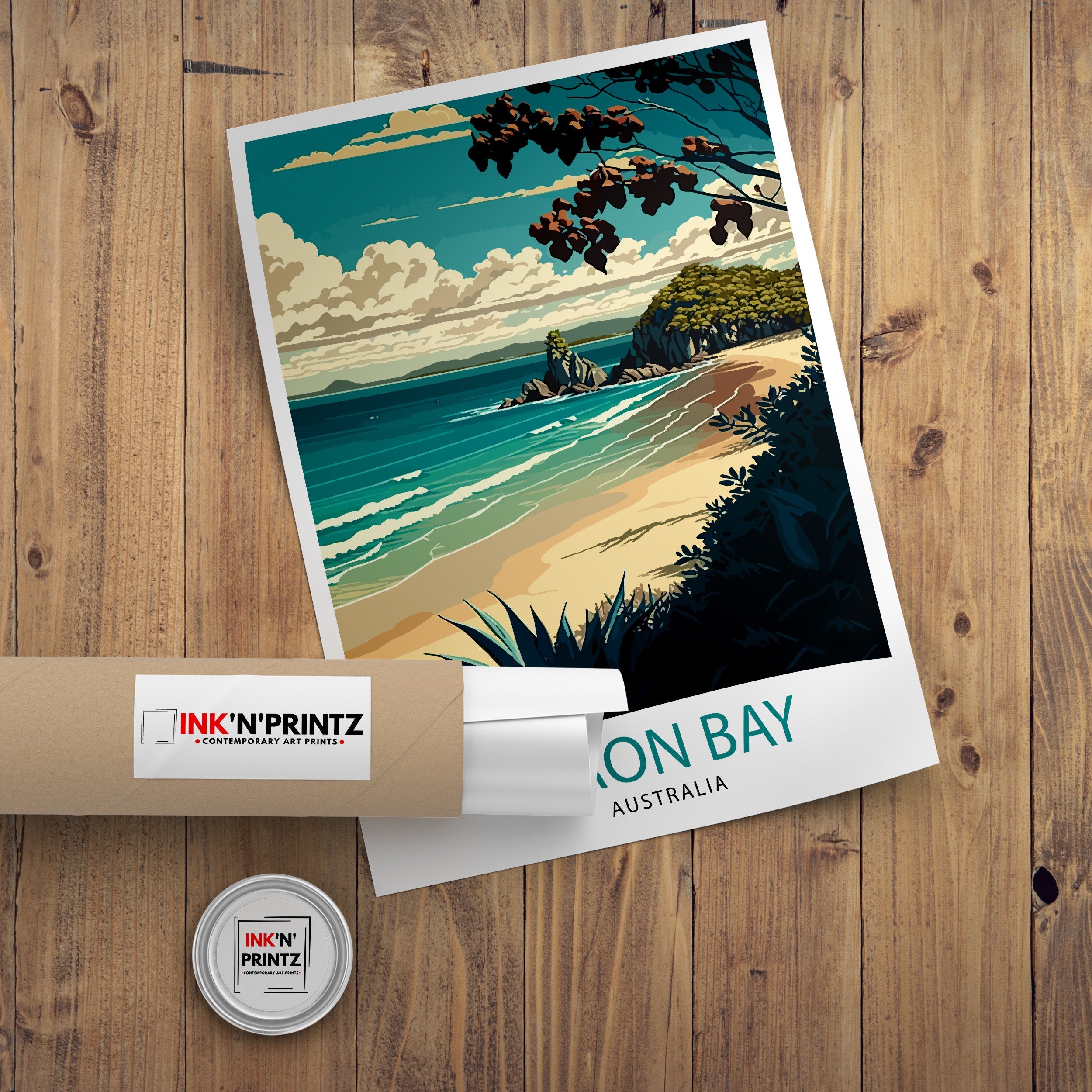 Byron Bay Australia Travel Poster, Coastal Beach Print
