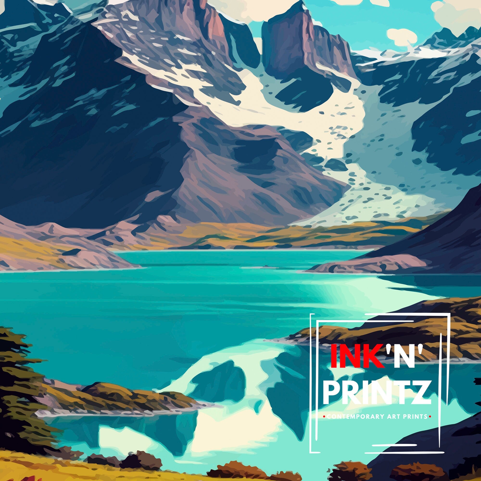 Torres del Paine Print | Chile Landscape Art, Travel Poster