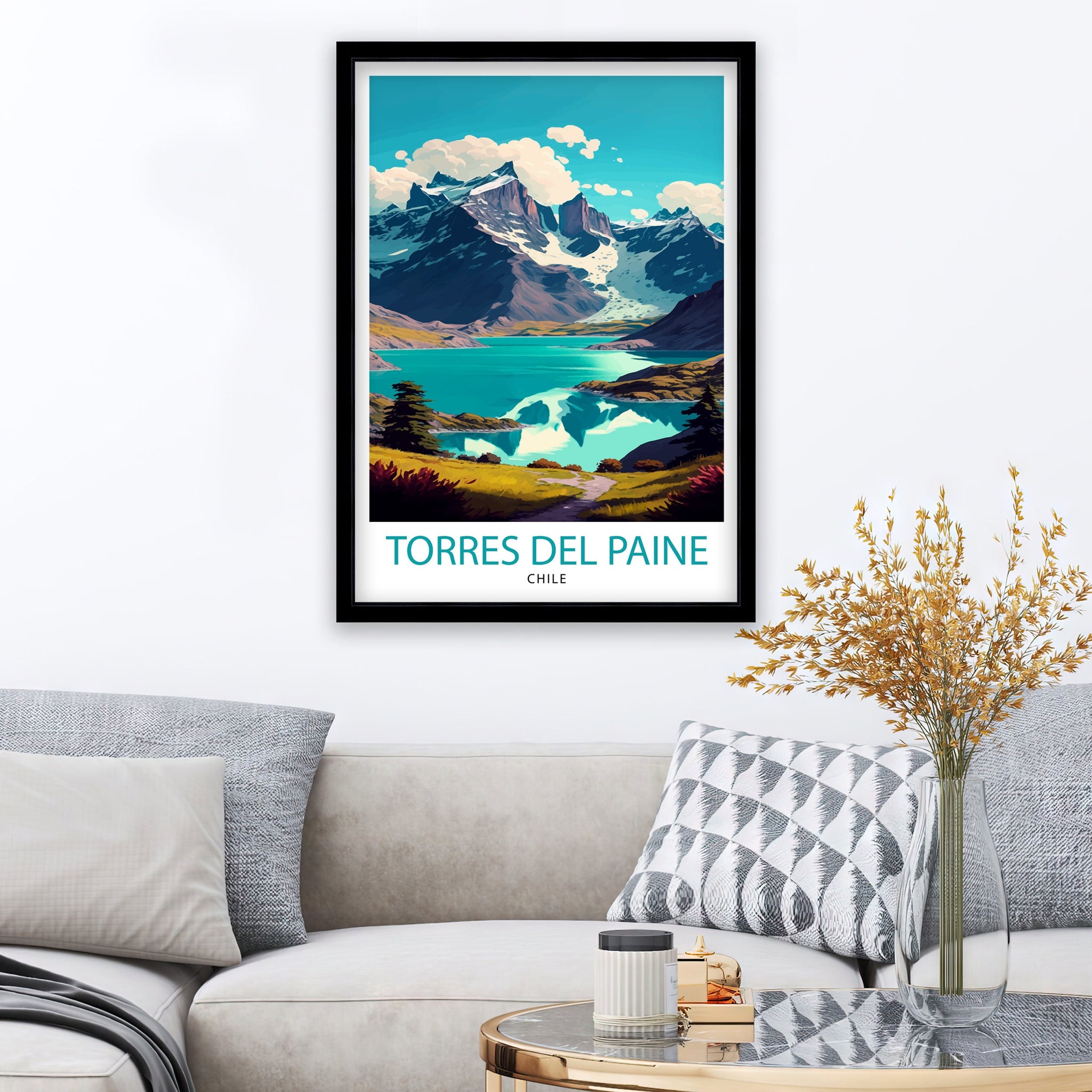 Torres del Paine Print | Chile Landscape Art, Travel Poster
