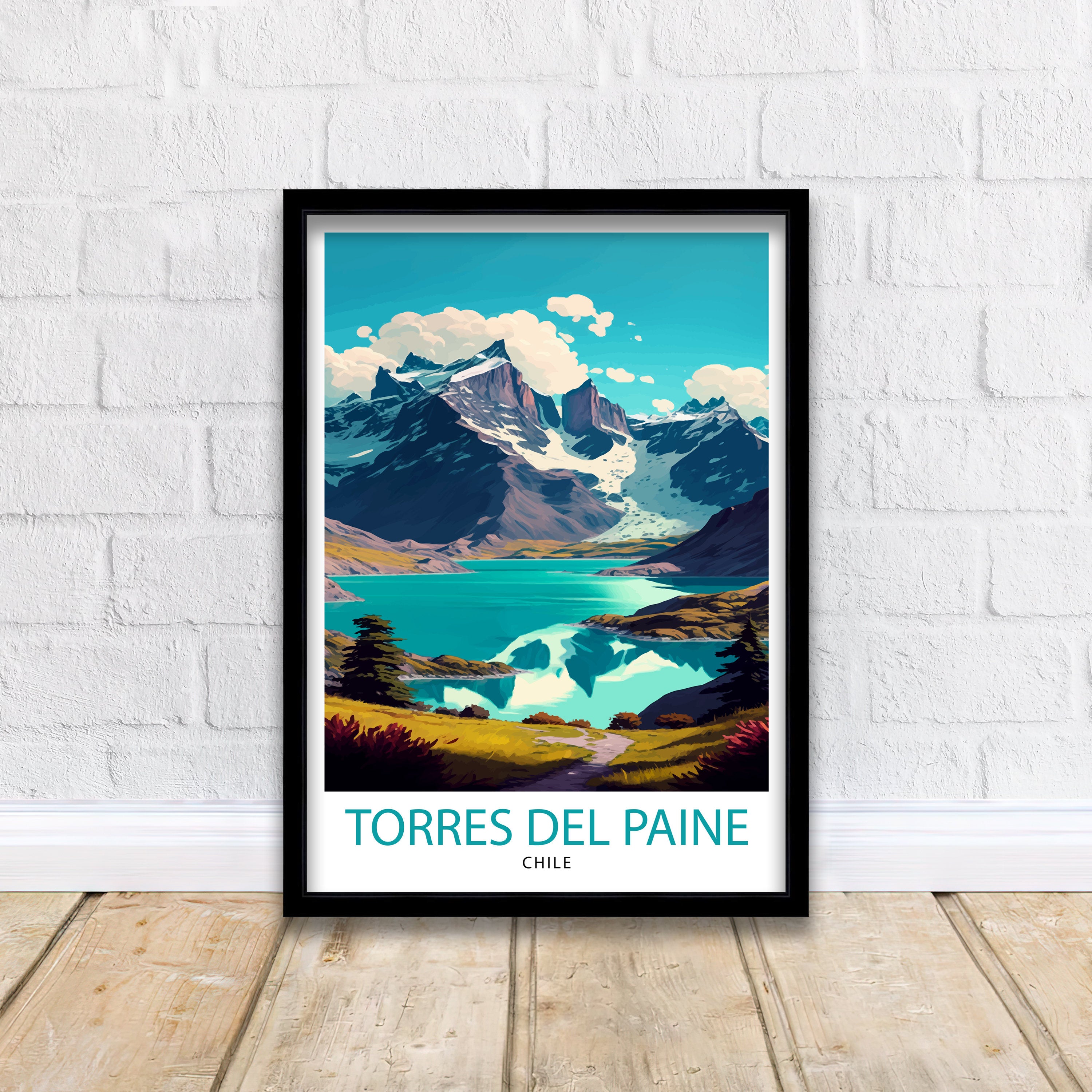 Torres del Paine Print | Chile Landscape Art, Travel Poster