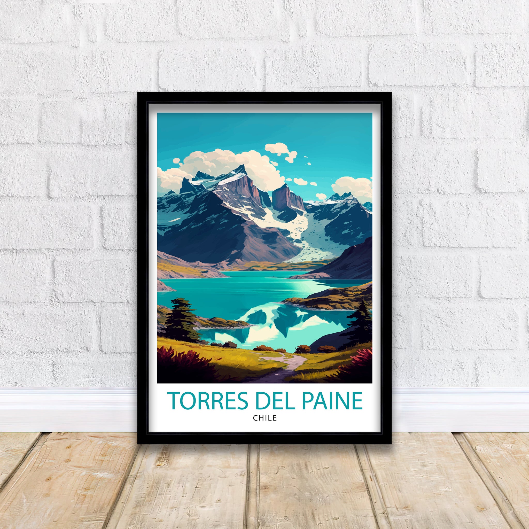 Torres del Paine Print | Chile Landscape Art, Travel Poster