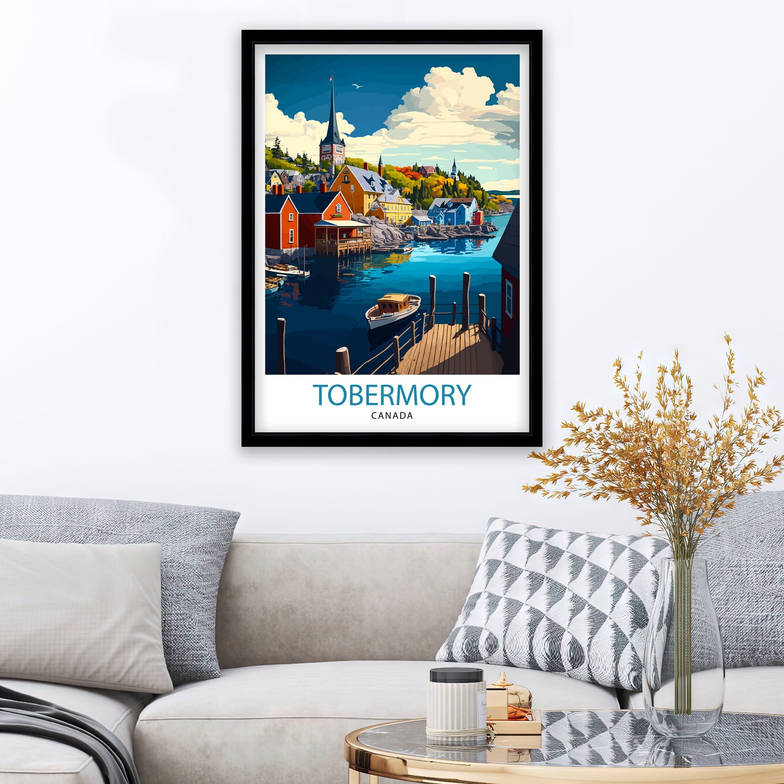 Tobermory Canada Travel Poster, Colorful Illustration Print