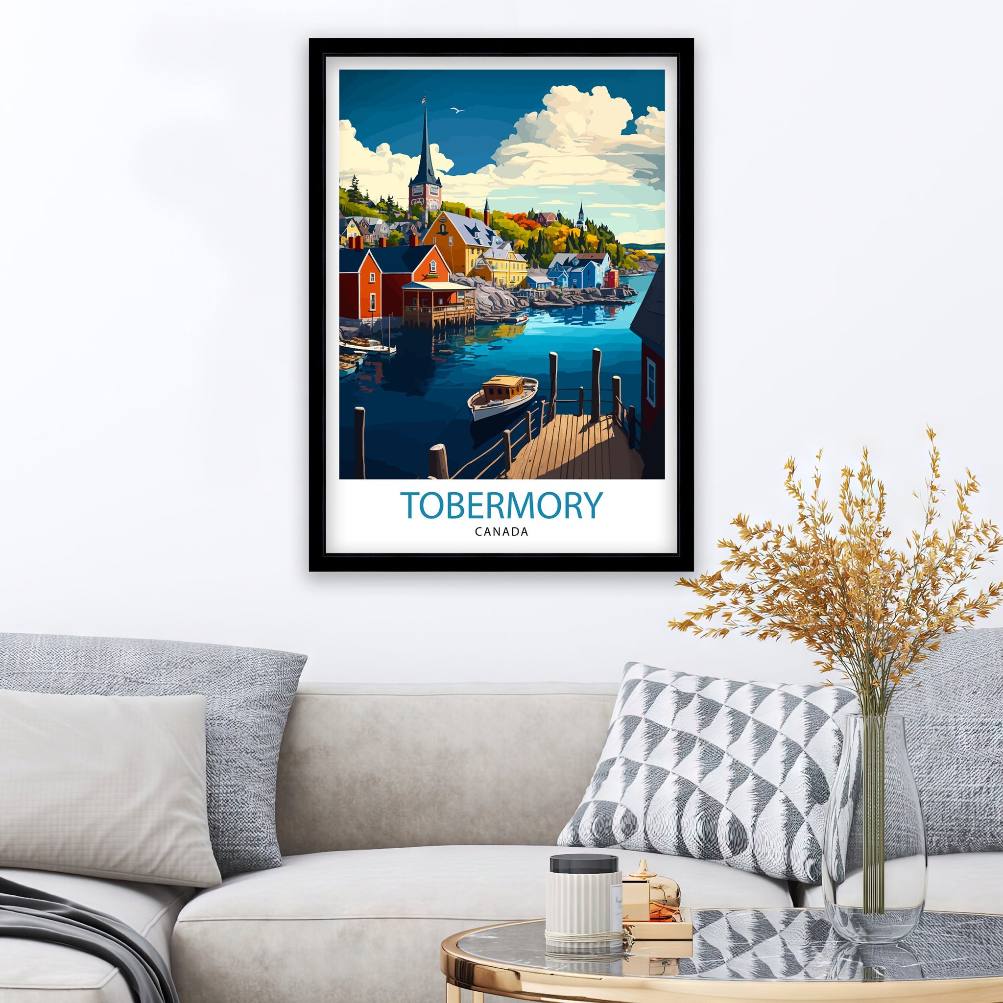 Tobermory Canada Travel Poster, Colorful Illustration Print