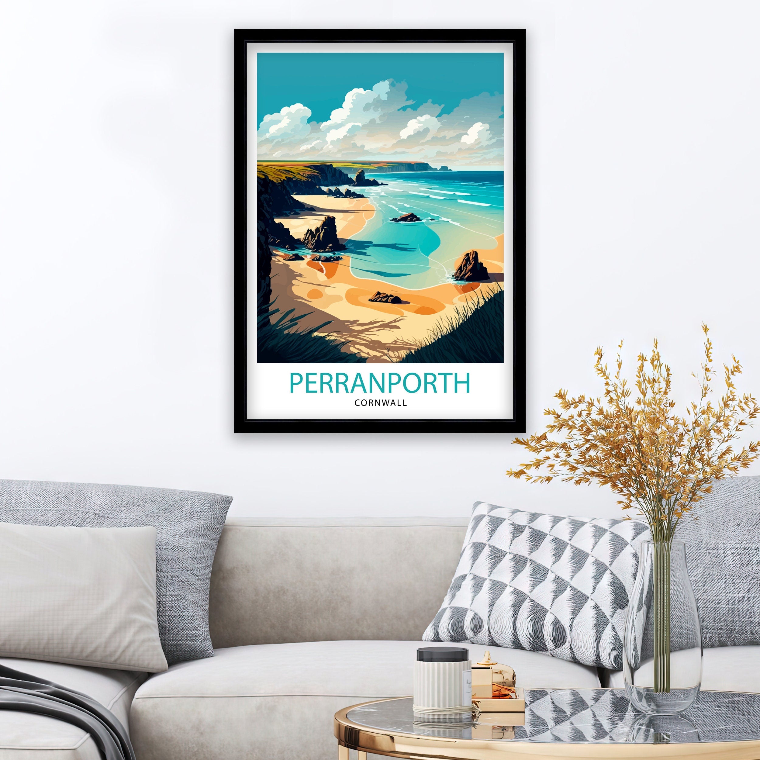 Perranporth Cornwall Beach Print, Coastal Travel Poster