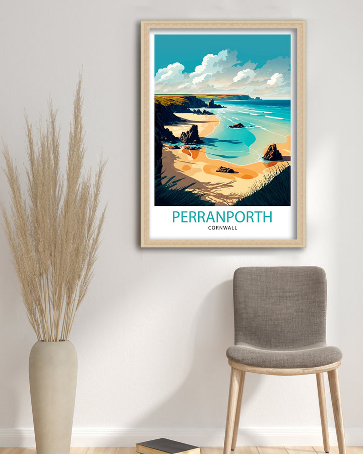 Perranporth Cornwall Travel Poster Cornwall Wall Art Perranporth Beach Decor Cornwall Coastal Art Travel Poster, Cornwall Gift