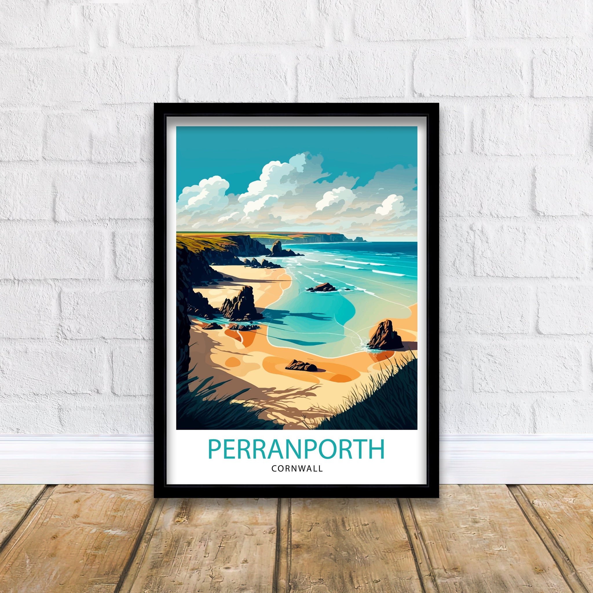 Perranporth Cornwall Beach Print, Coastal Travel Poster