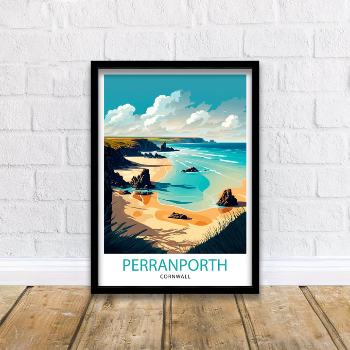 Perranporth Cornwall Travel Poster Cornwall Wall Art Perranporth Beach Decor Cornwall Coastal Art Travel Poster, Cornwall Gift