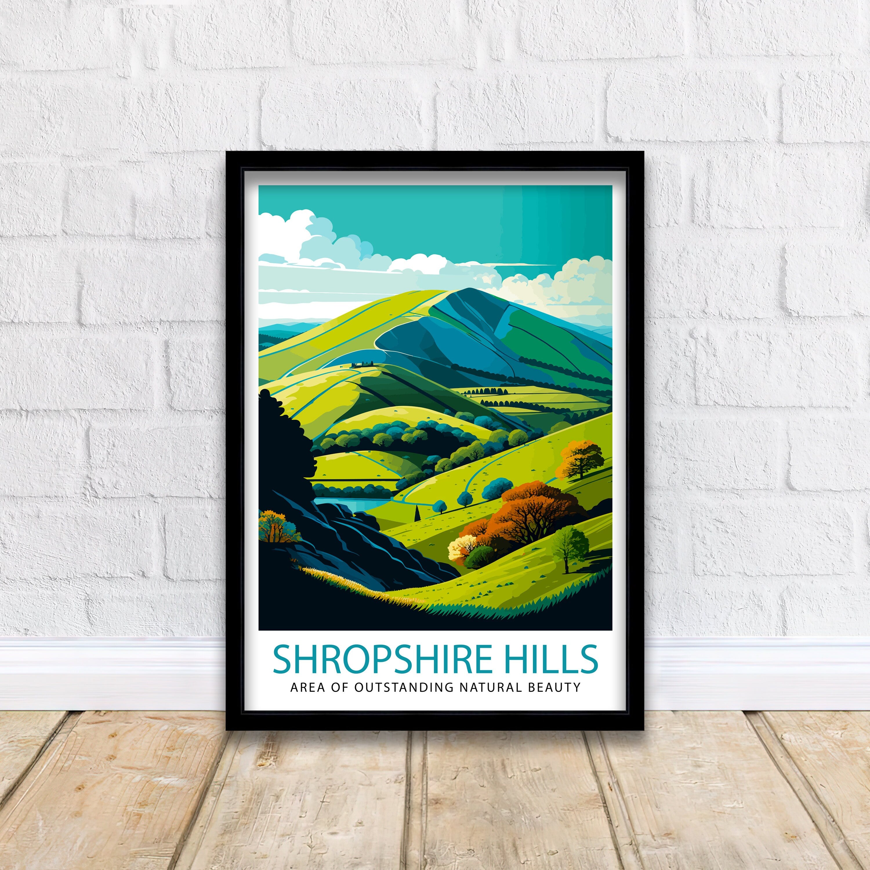 Shropshire Hills Travel Poster, UK Landscape Art Print