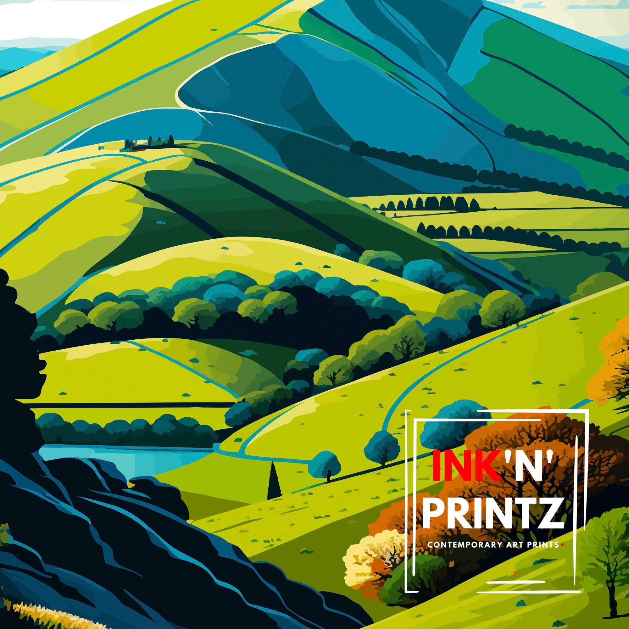Shropshire Hills Travel Poster, UK Landscape Art Print