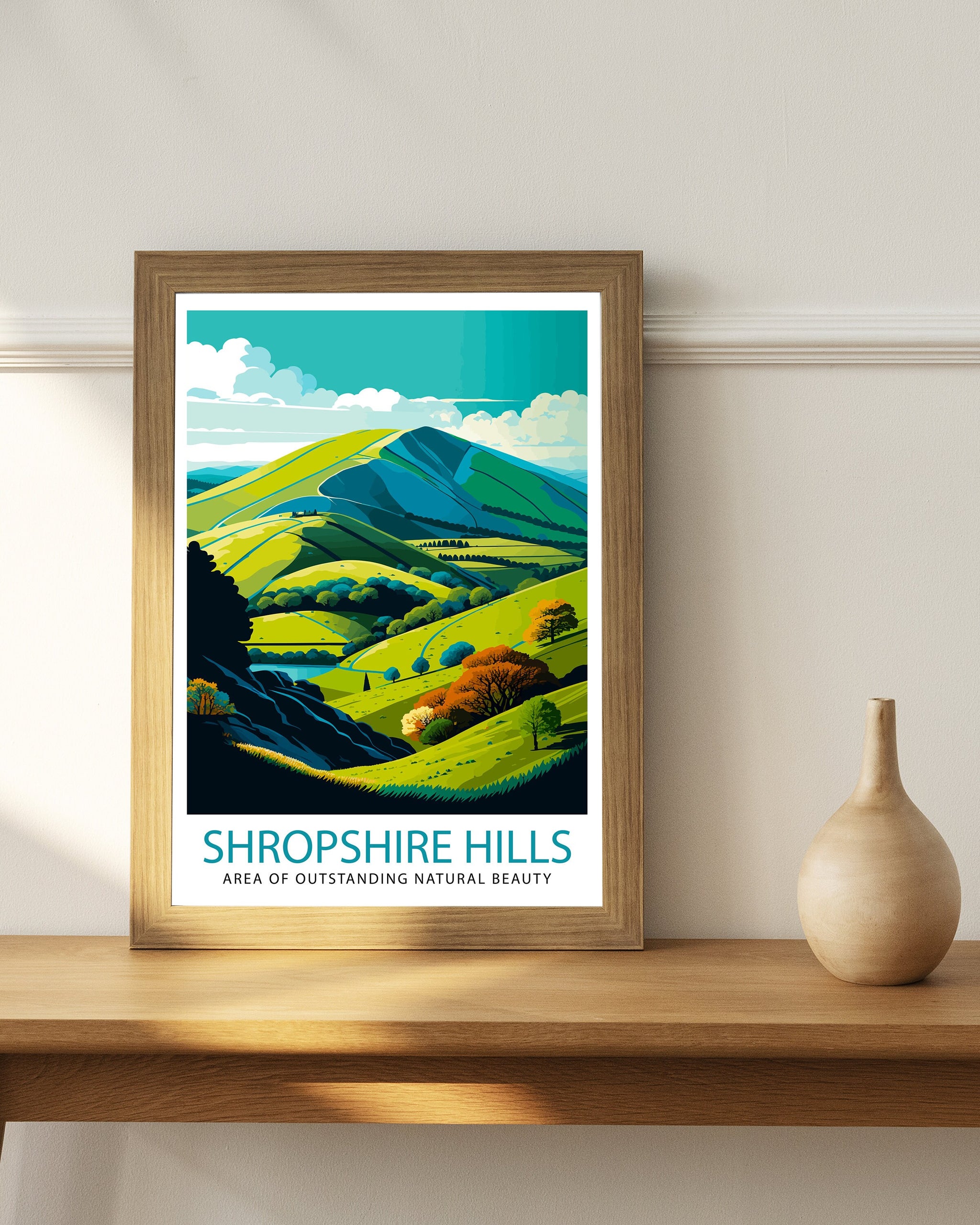 Shropshire Hills Travel Poster, UK Landscape Art Print