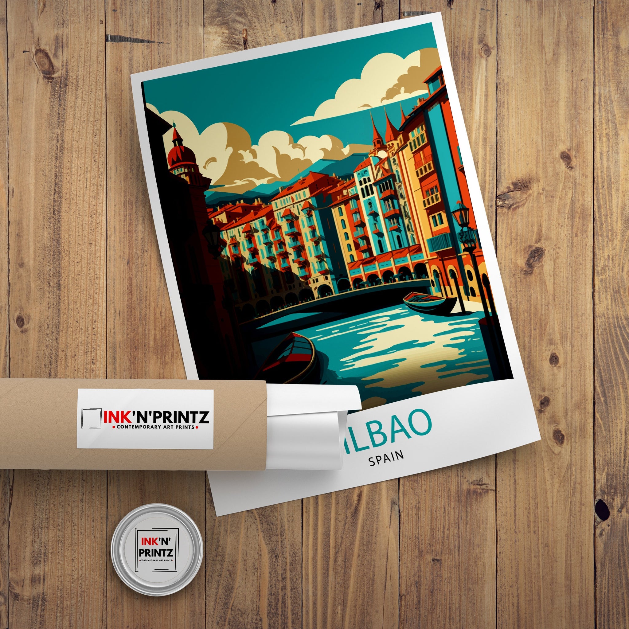 Bilbao Spain Travel Print, Guggenheim Museum Illustration