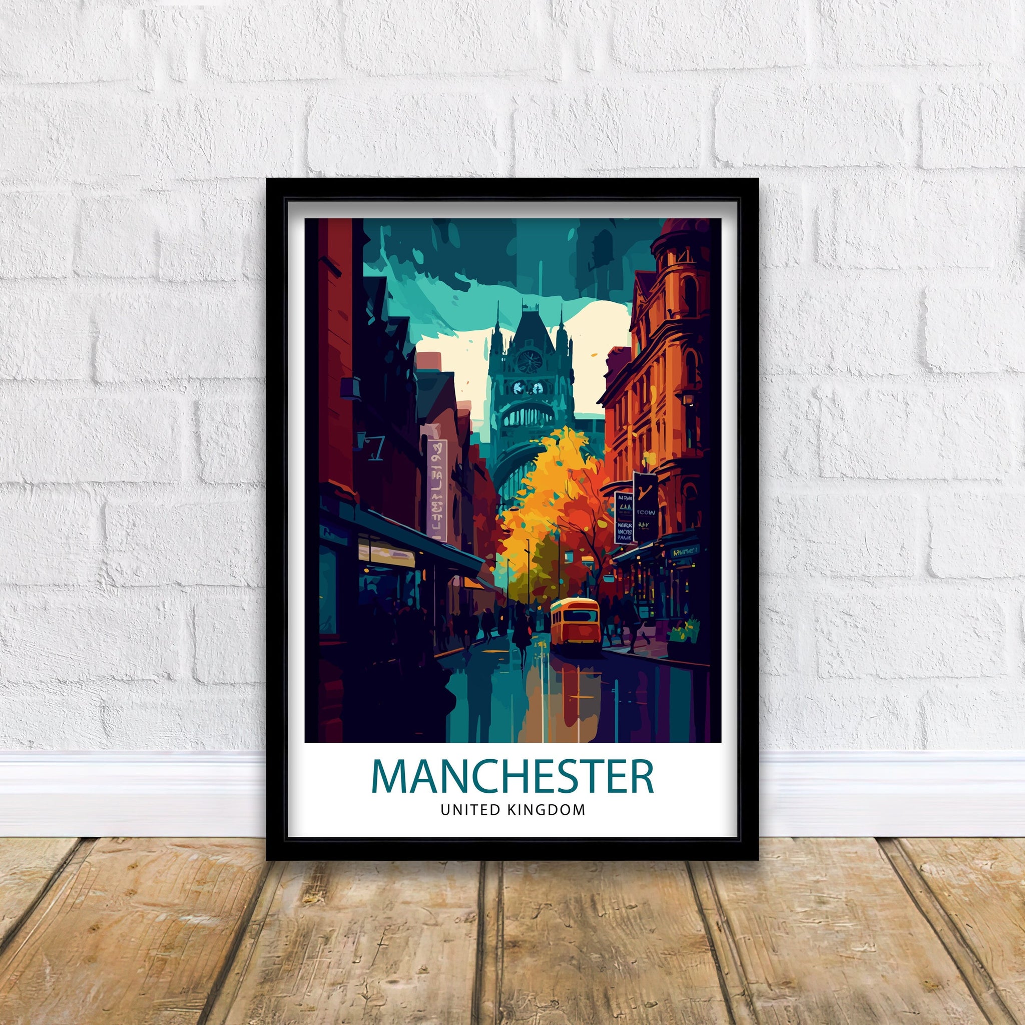 Manchester Cityscape Print, Vibrant Travel Poster
