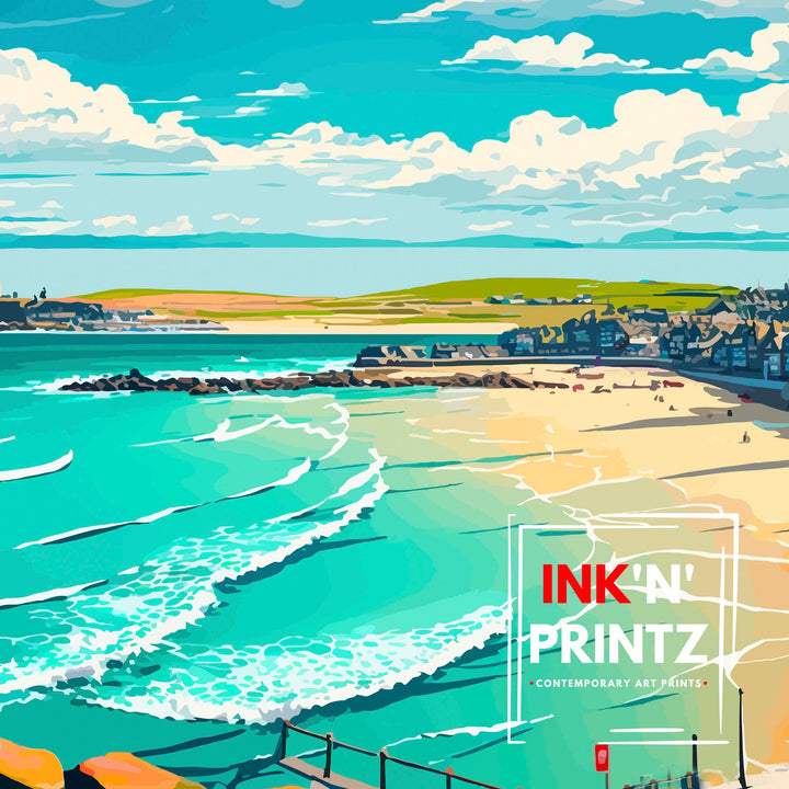 St Ives Cornwall Travel Poster St Ives Wall Art St Ives Illustration Travel Poster Gift for St Ives Cornwall Home Decor